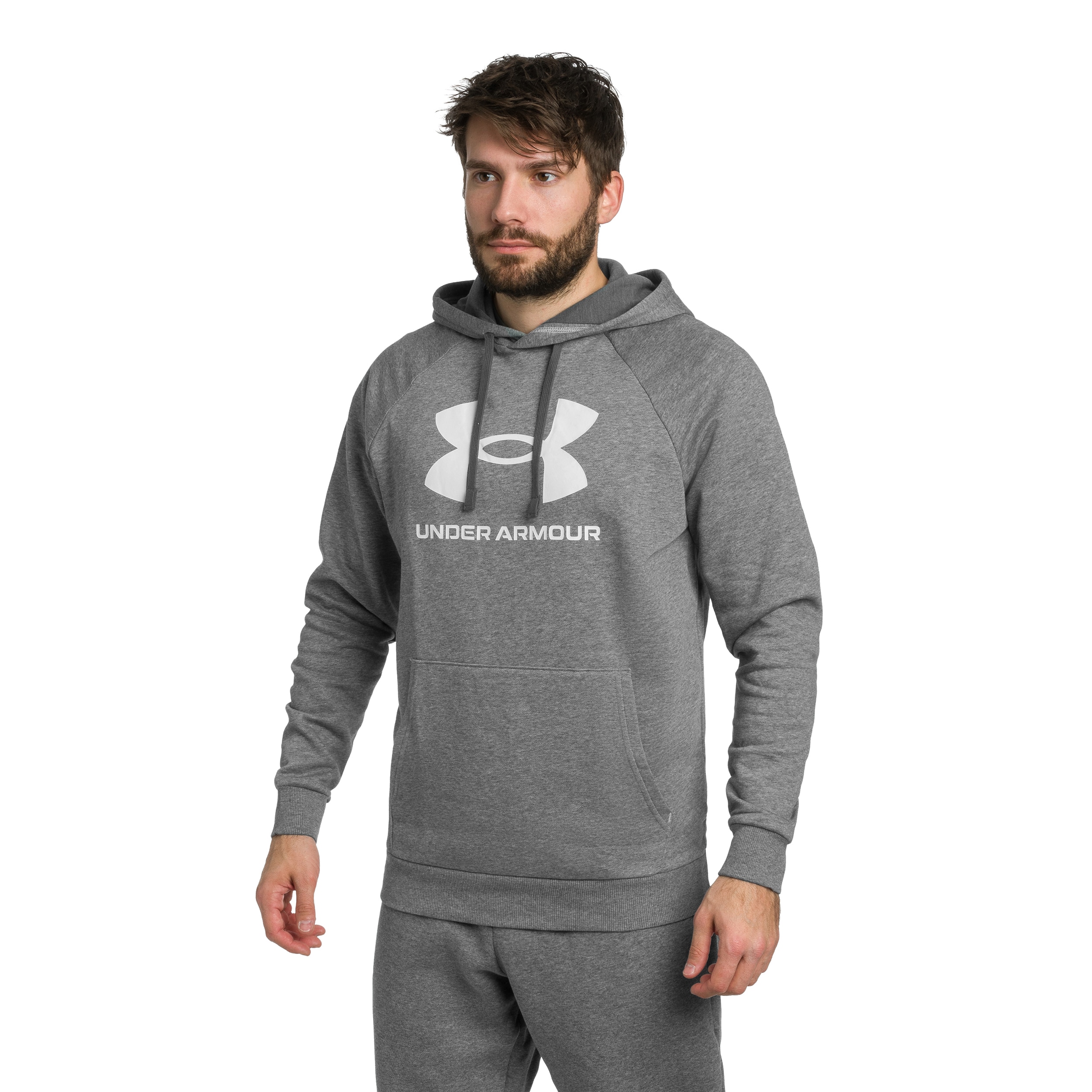 Mikina Under Armour Rival Fleece Logo - Castlerock Light Heather/White