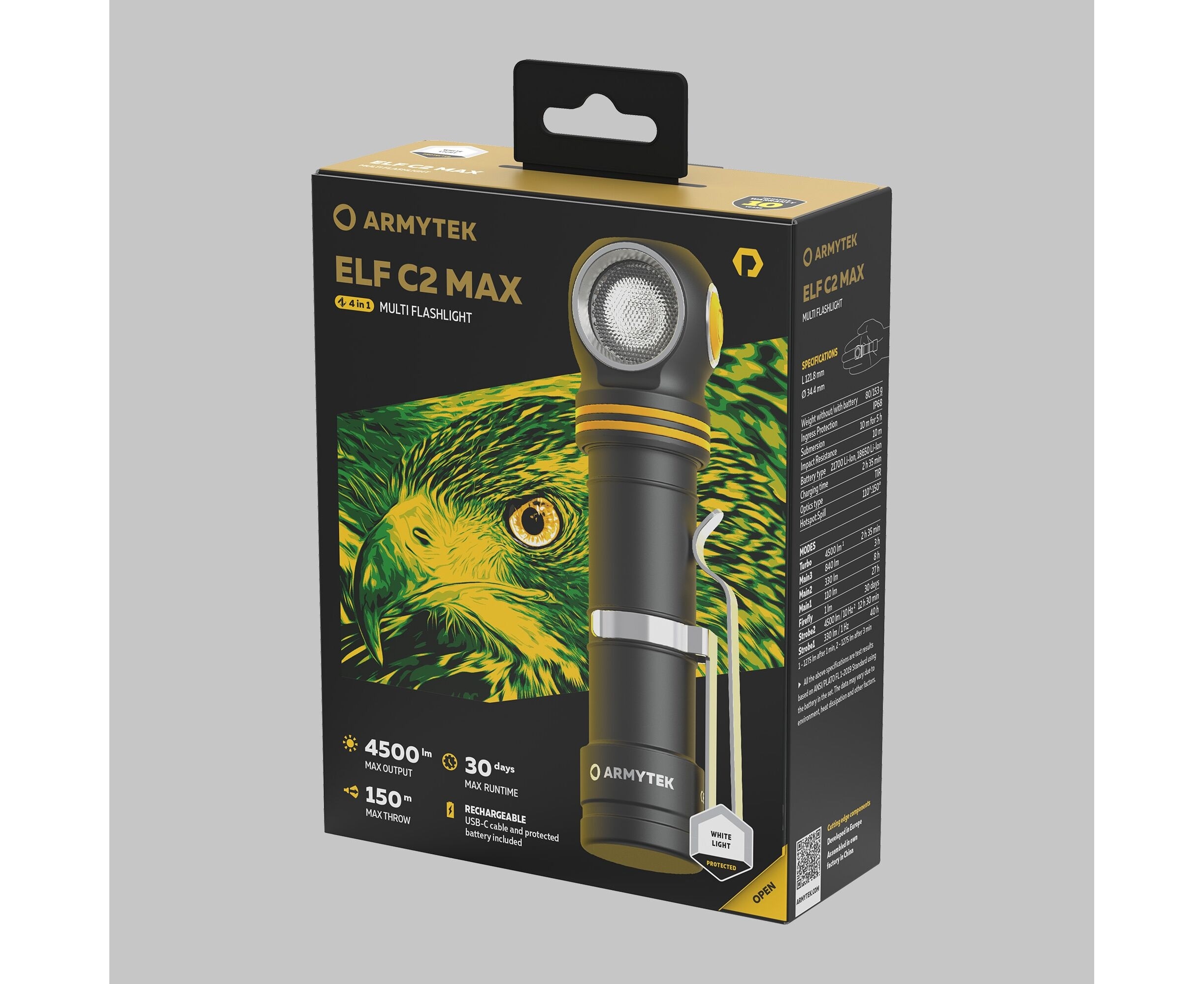Čelová a úhlová svítilna Armytek Elf C2 Max USB-C White - 4500 lumenů