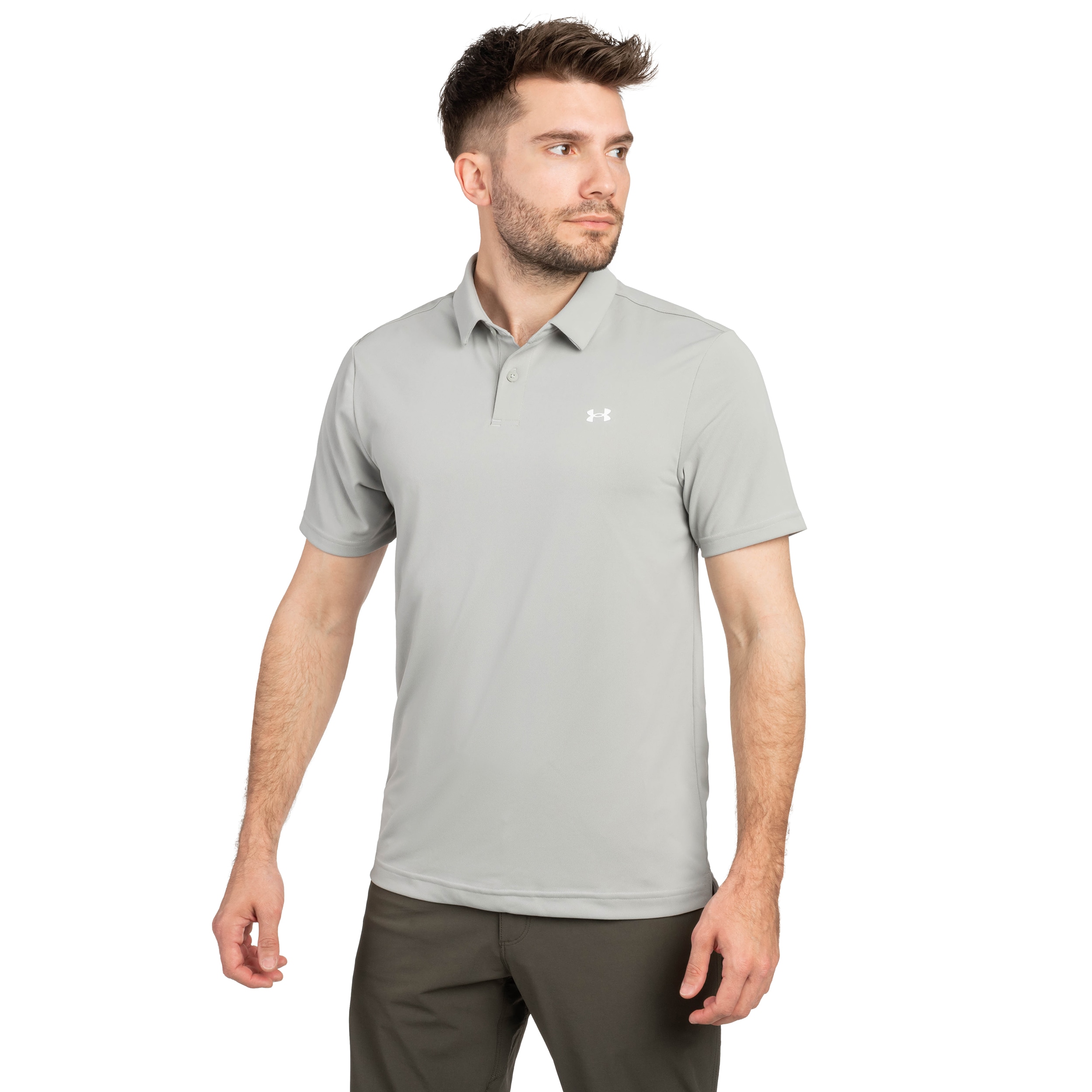 Termoaktivní polo tričko Under Armour Tee To Green Pique – Titanium/White