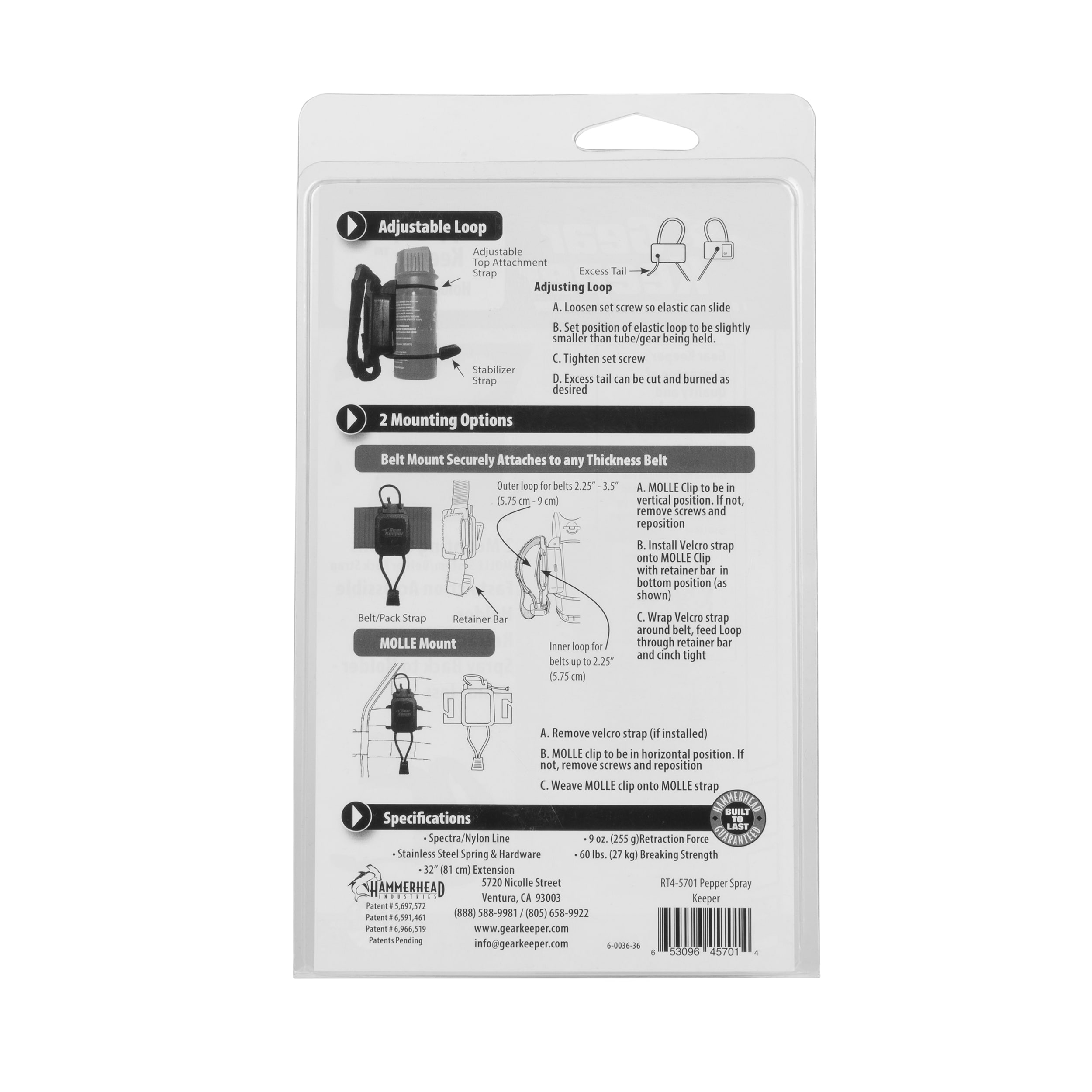 Taktický retractátor na pepřové spreje Gear Keeper Combo MOLLE Mount 225 g