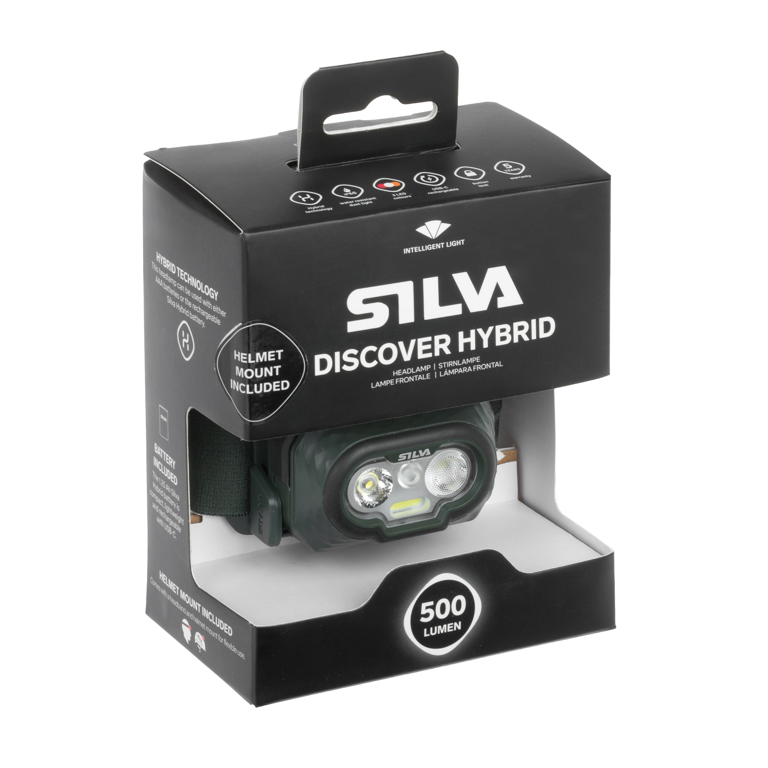 Čelová svítilna Silva Discover Hybrid Green – 500 lumenů