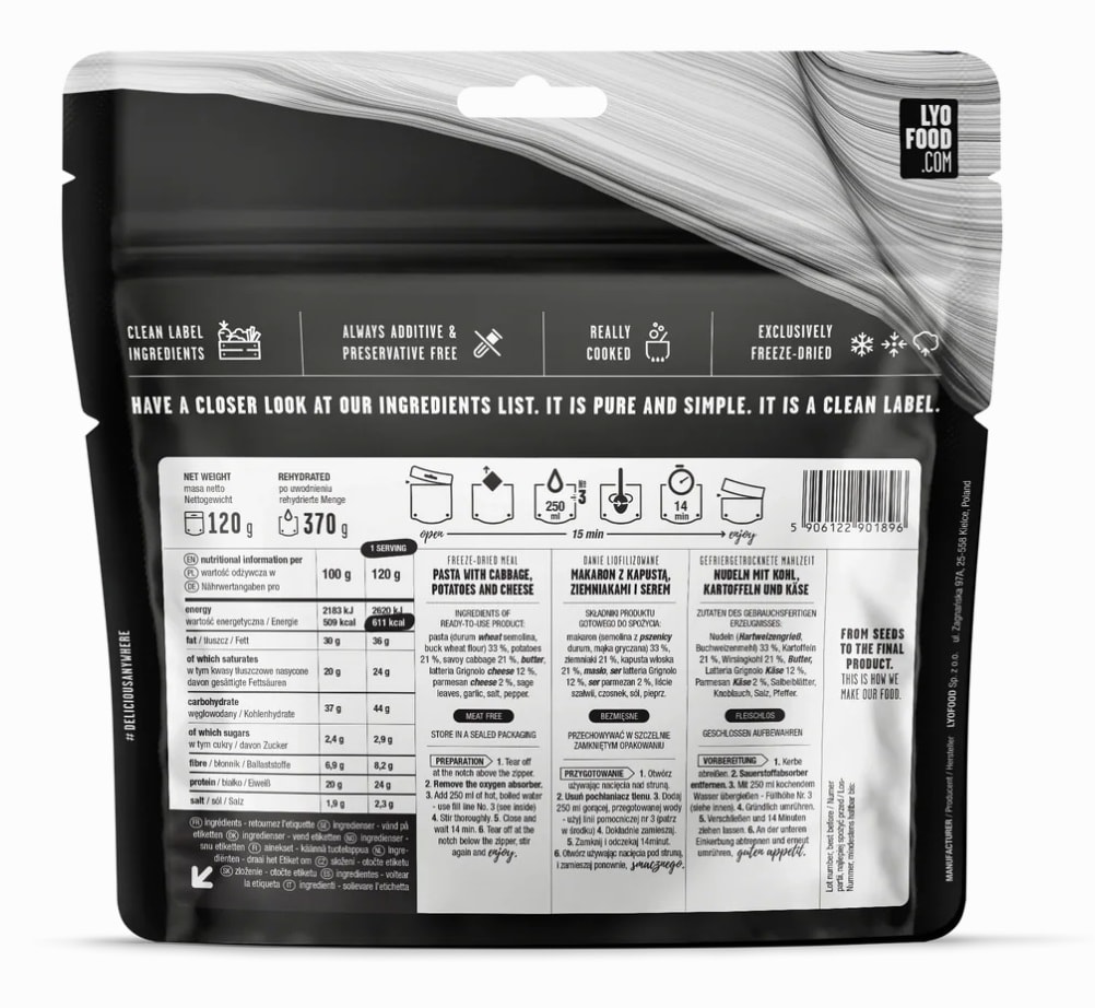 Lyofilizované jídlo LYOFOOD Pizzoccheri 120 g/611 kcal