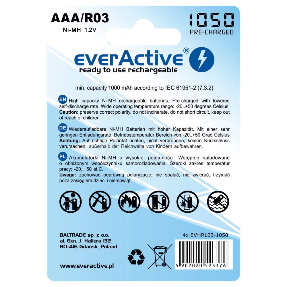 Akumulátor 1,2 V everActive R03/AAA 1000 mAh - 8 ks