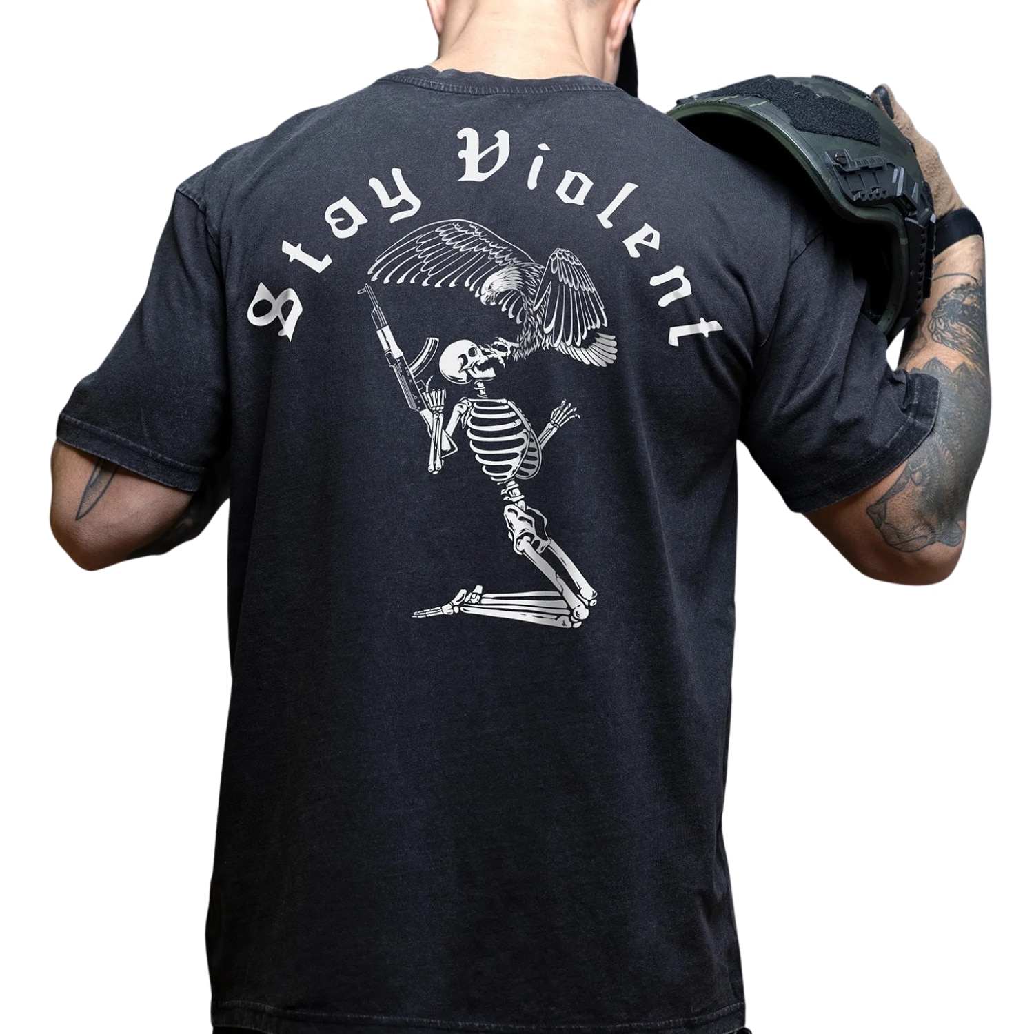 Tričko Brothers In Arms Stay Violent Oversized - Black