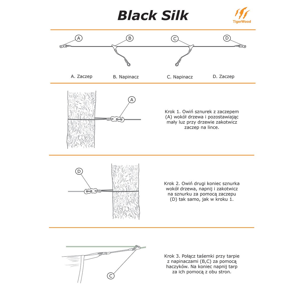 Závěs na stanovou plachtu Tigerwood Black Silk - Long