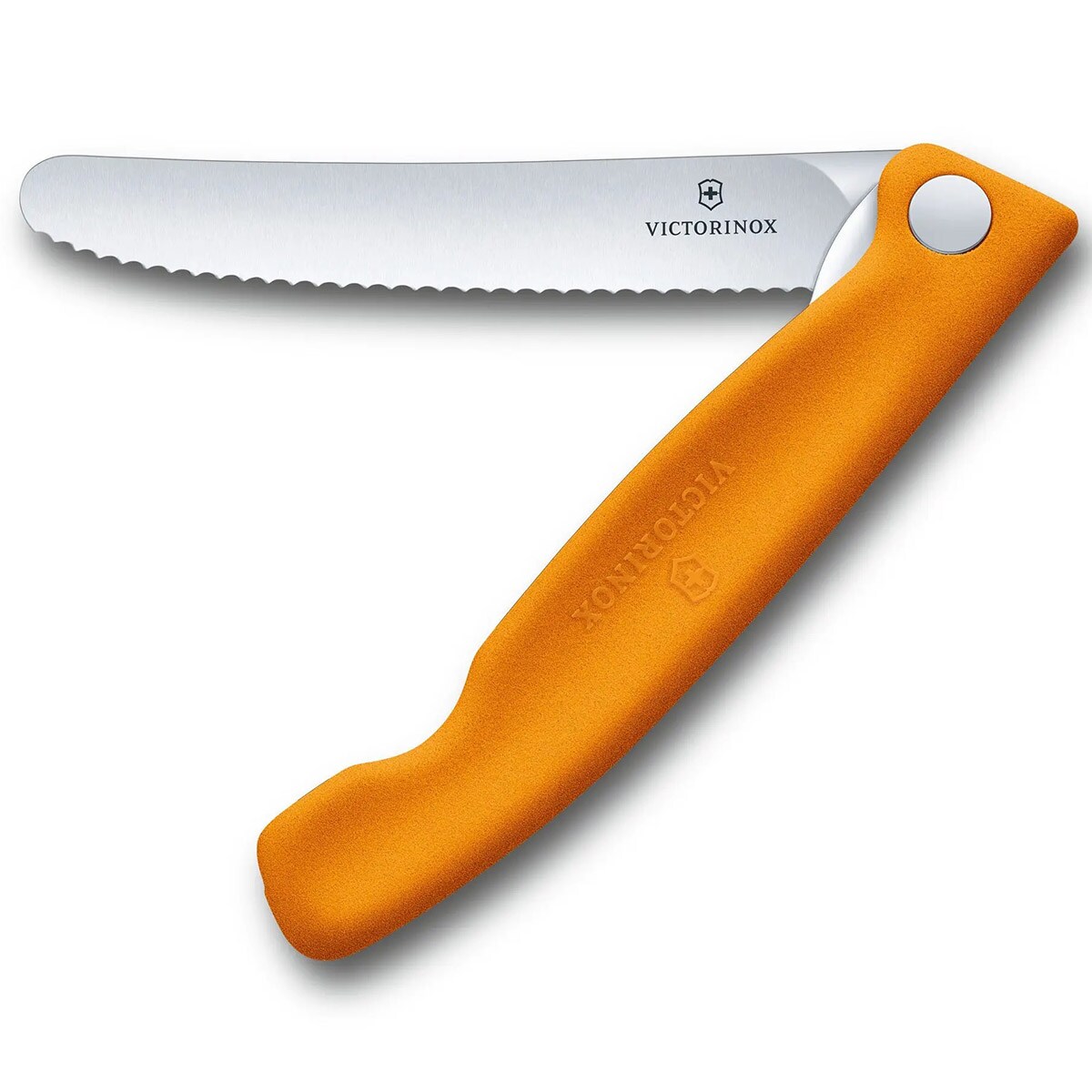 Skládací kuchyňský nůž Victorinox Orange – zubatá čepel se zaoblenou špičkou