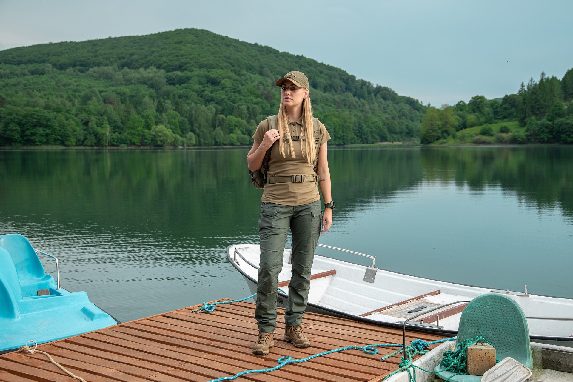 Termoaktivní tričko Polo Helikon-Tex Women's UTL TopCool Lite - Khaki