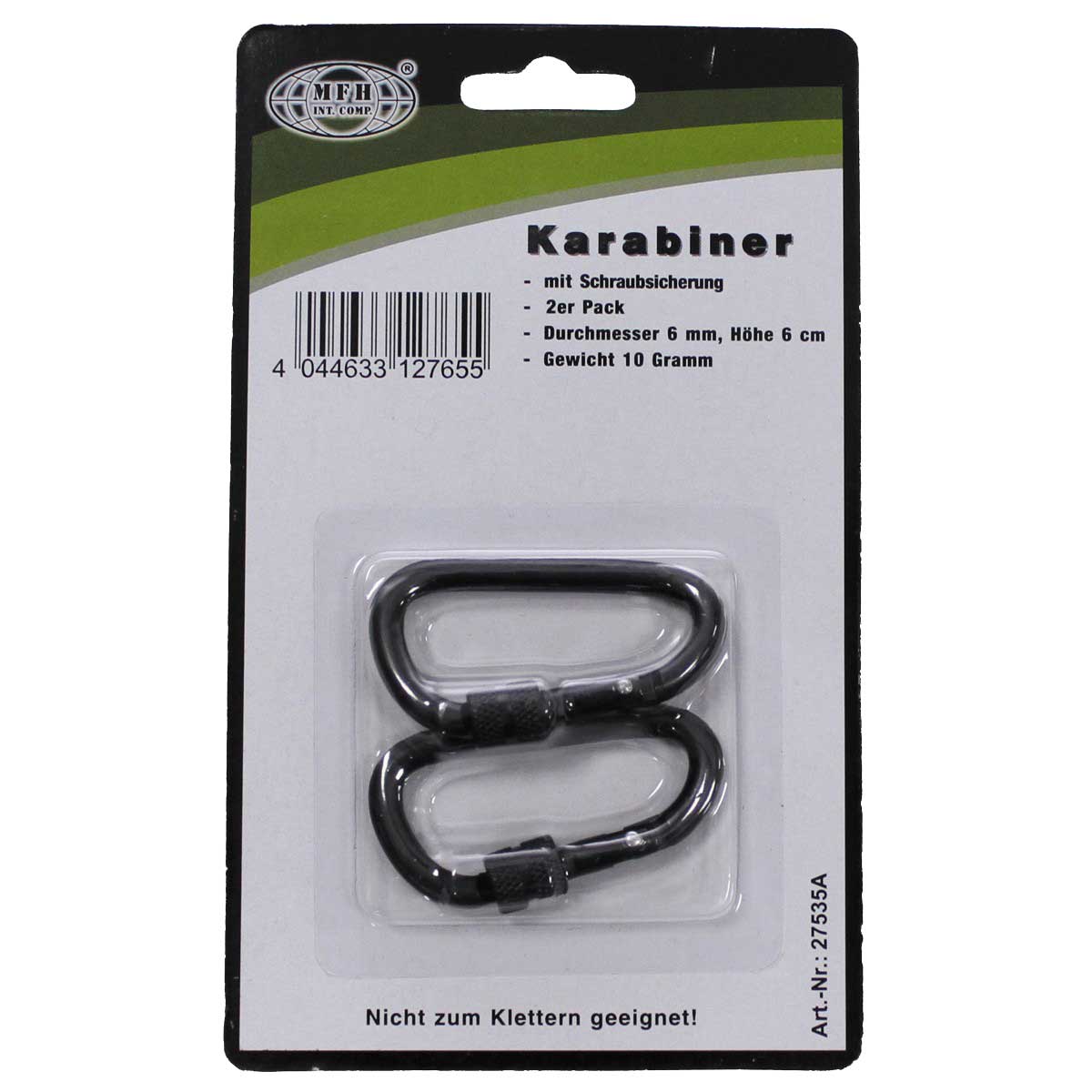 MFH - Screw Lock - Karabinerhaken - 60 mm - 2 Stk. - Black