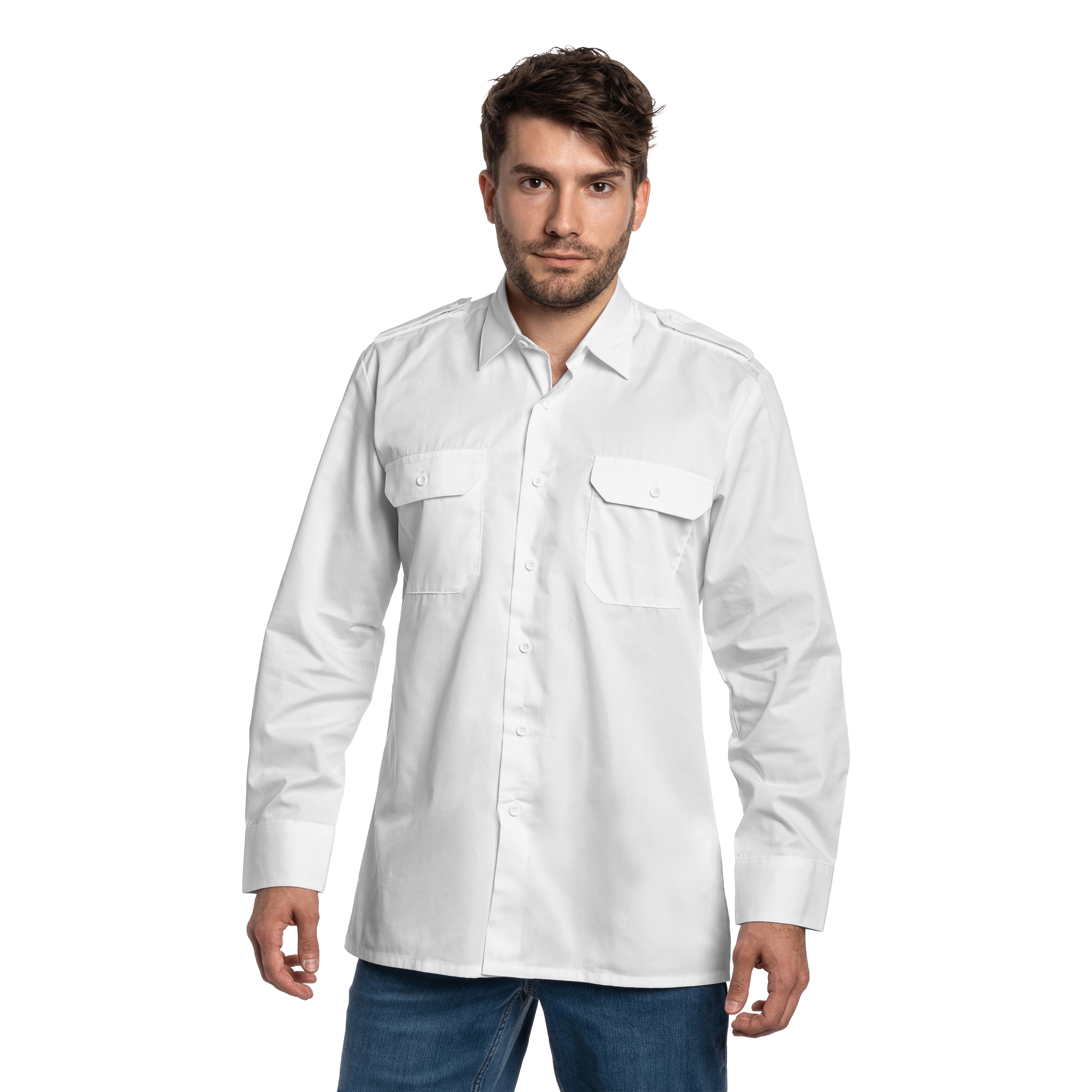 Mil-Tec Service Long Sleeve Shirt Hemd - White