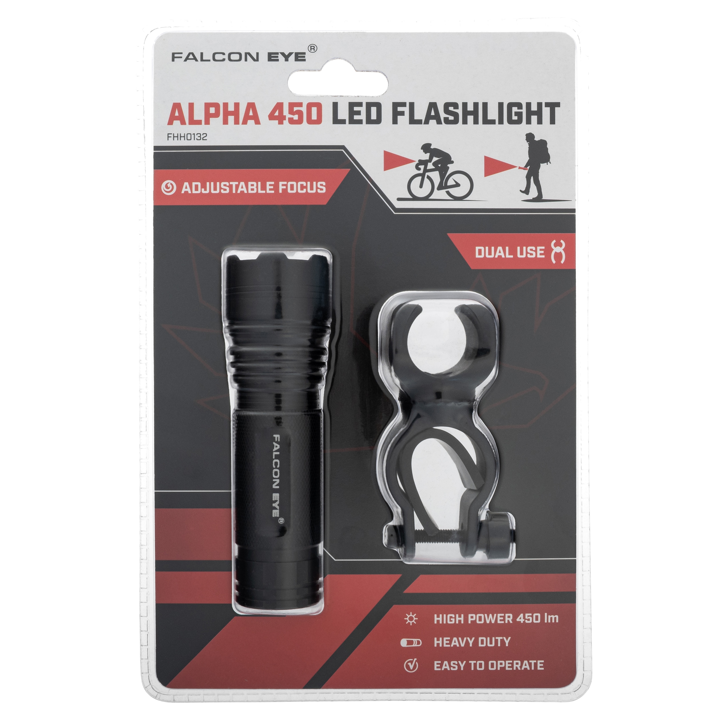Falcon - Eye Alpha 450 - Taschenlampe mit Fahrradhalterung - set