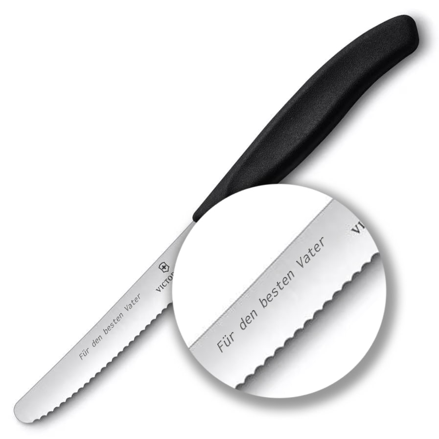 Victorinox - Swiss Classic Black - Gezahntes Küchenmesser mit runder Spitze