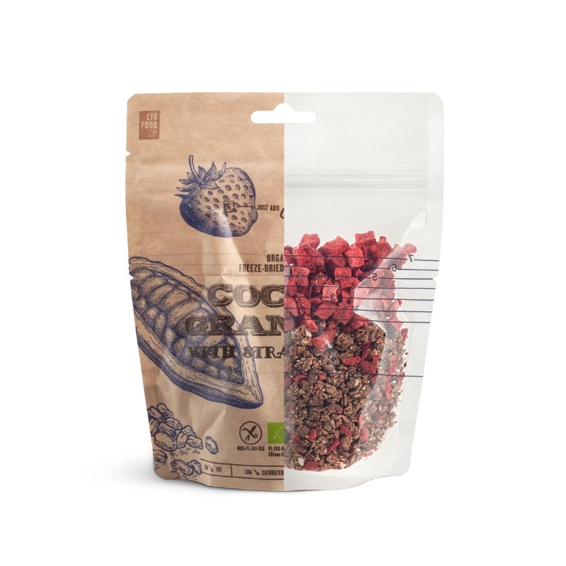 LYOFOOD - Gefriergetrocknete Lebensmittel - Bio Kakao-Müsli mit Erdbeeren 85 g 