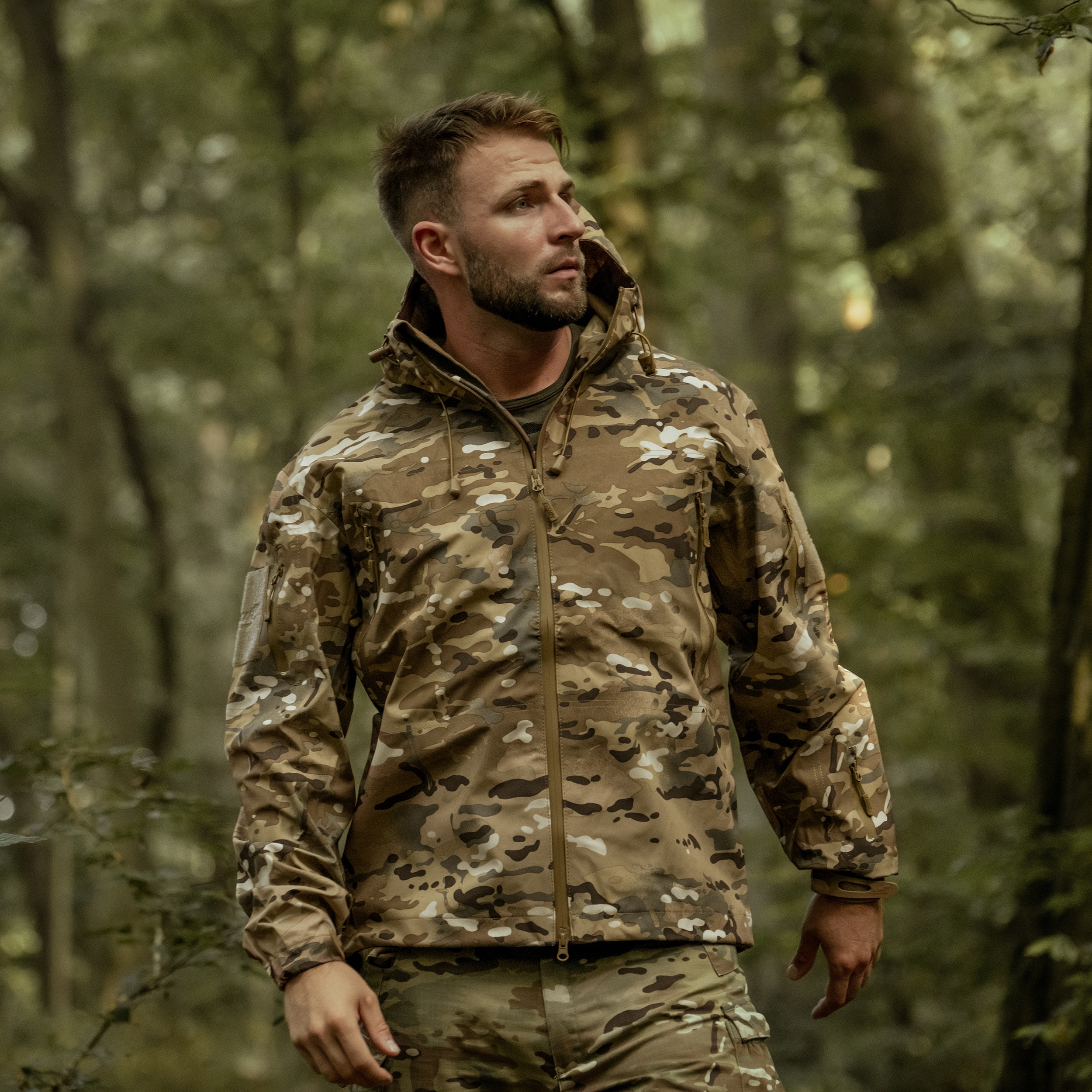 Texar - ECWCS Hardshell Comodo - Wasserdichte Jacke mit Velcro-Klettverschlüssen - Arid MC Camo