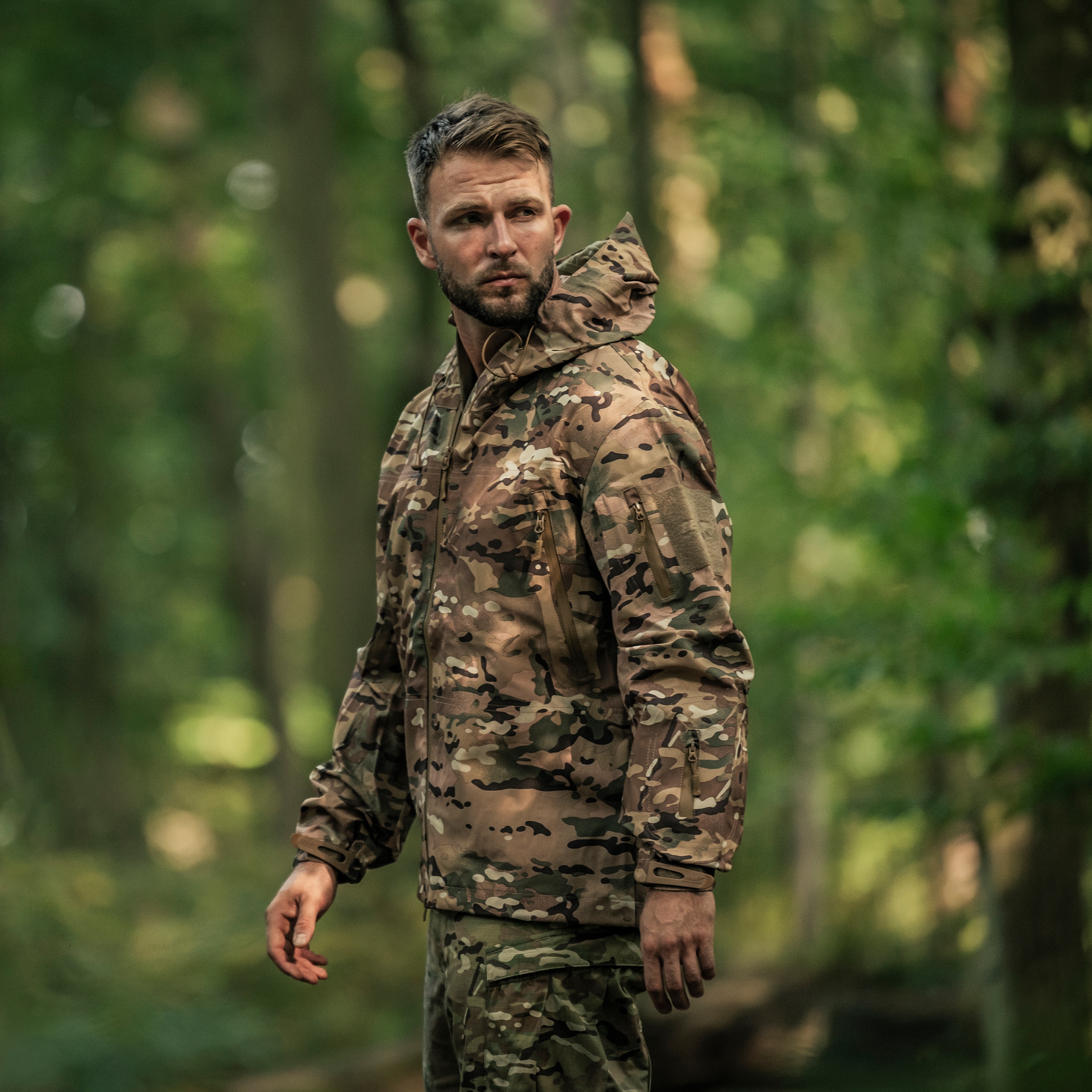 Texar - ECWCS Hardshell Comodo - Wasserdichte Jacke mit Velcro-Klettverschlüssen - Arid MC Camo