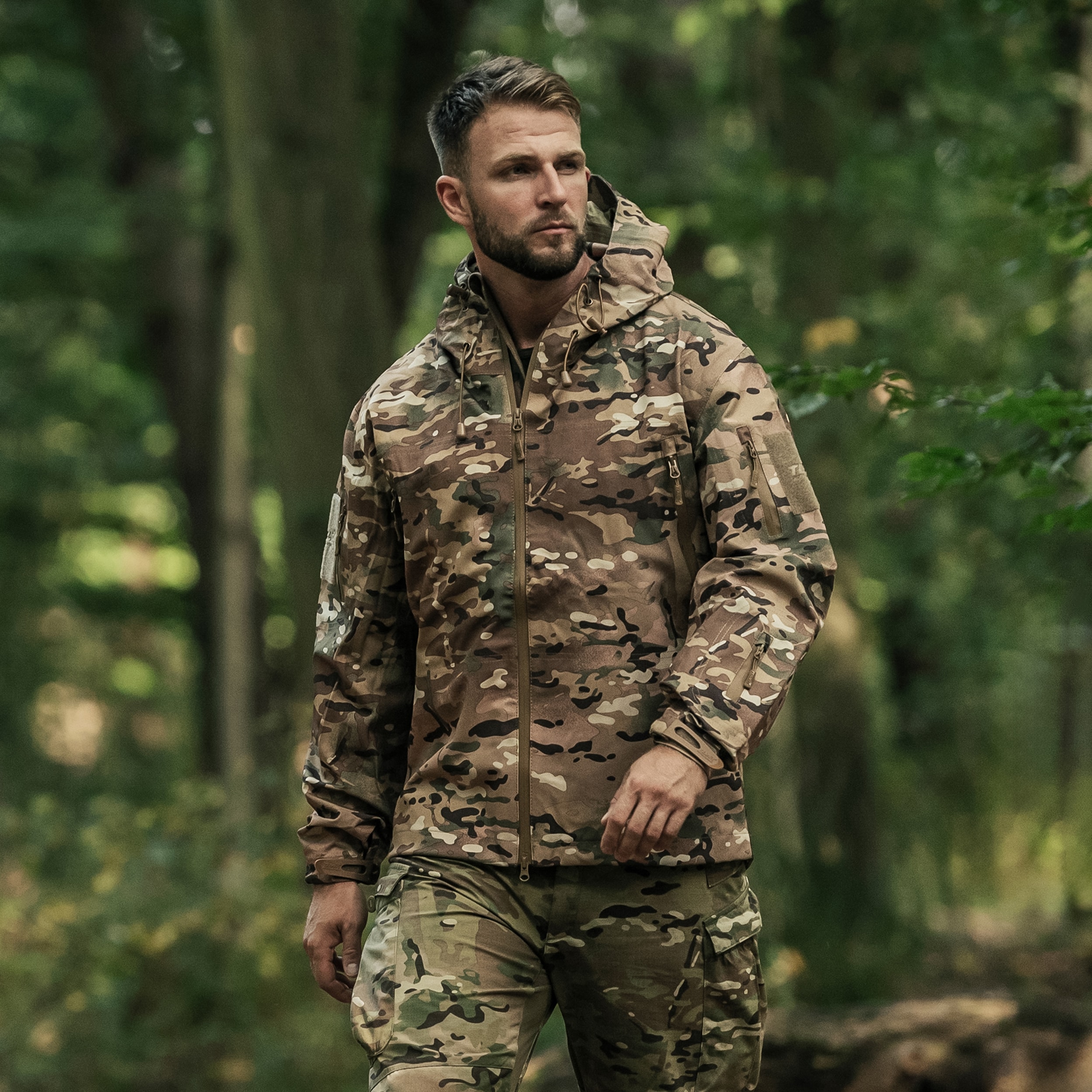 Texar - ECWCS Hardshell Comodo - Wasserdichte Jacke mit Velcro-Klettverschlüssen - Arid MC Camo