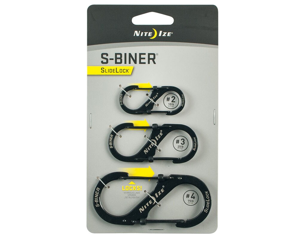 Nite Ize - S-Biner SlideLock Set - Karabinerhaken 3er-Set - Black