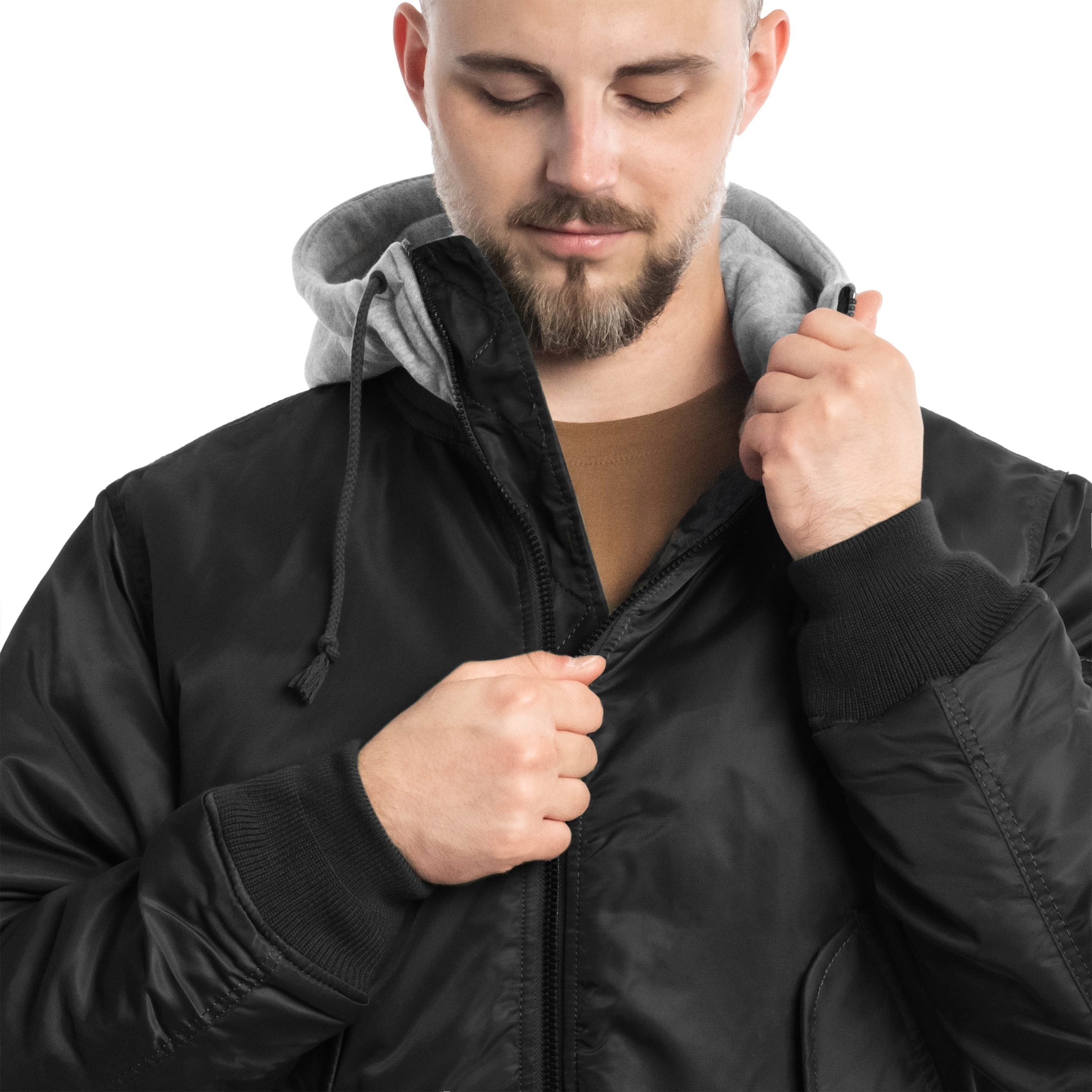 Brandit - MA1 Sweat Hooded Jacket - Bomberjacke mit Kapuze - Black/Grey