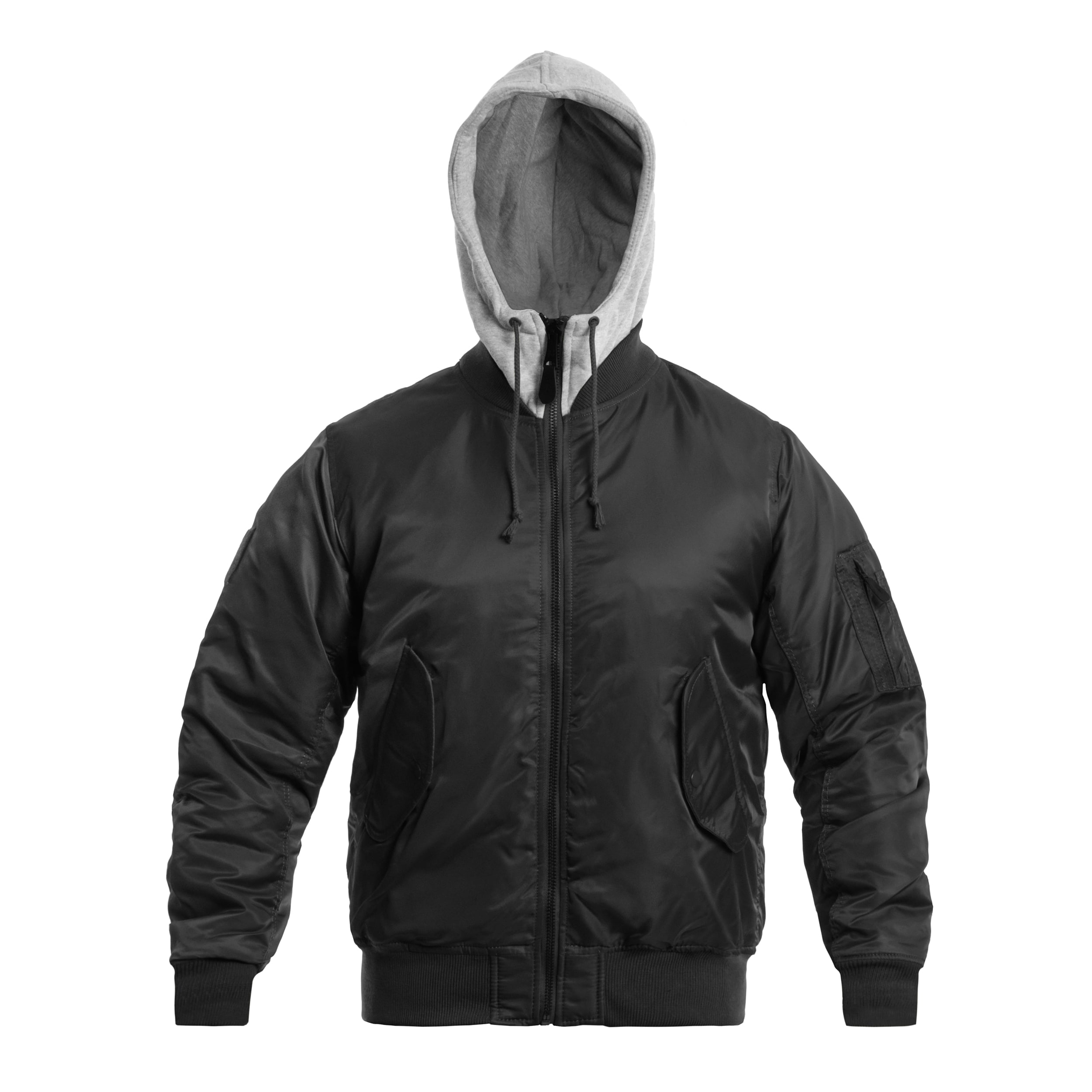 Brandit - MA1 Sweat Hooded Jacket - Bomberjacke mit Kapuze - Black/Grey