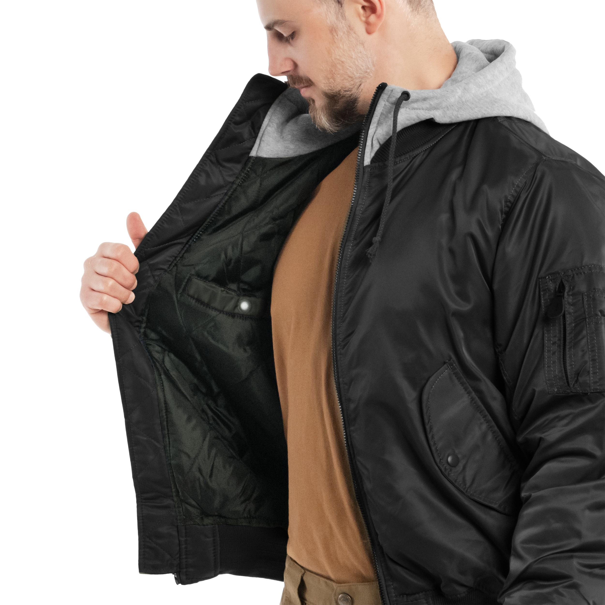 Brandit - MA1 Sweat Hooded Jacket - Bomberjacke mit Kapuze - Black/Grey