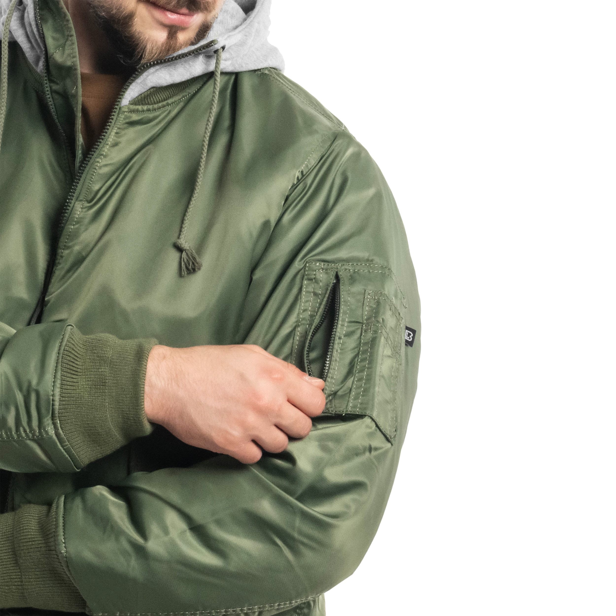 Brandit - MA1 Sweat Hooded Jacket - Bomberjacke mit Kapuze - Olive/Grey