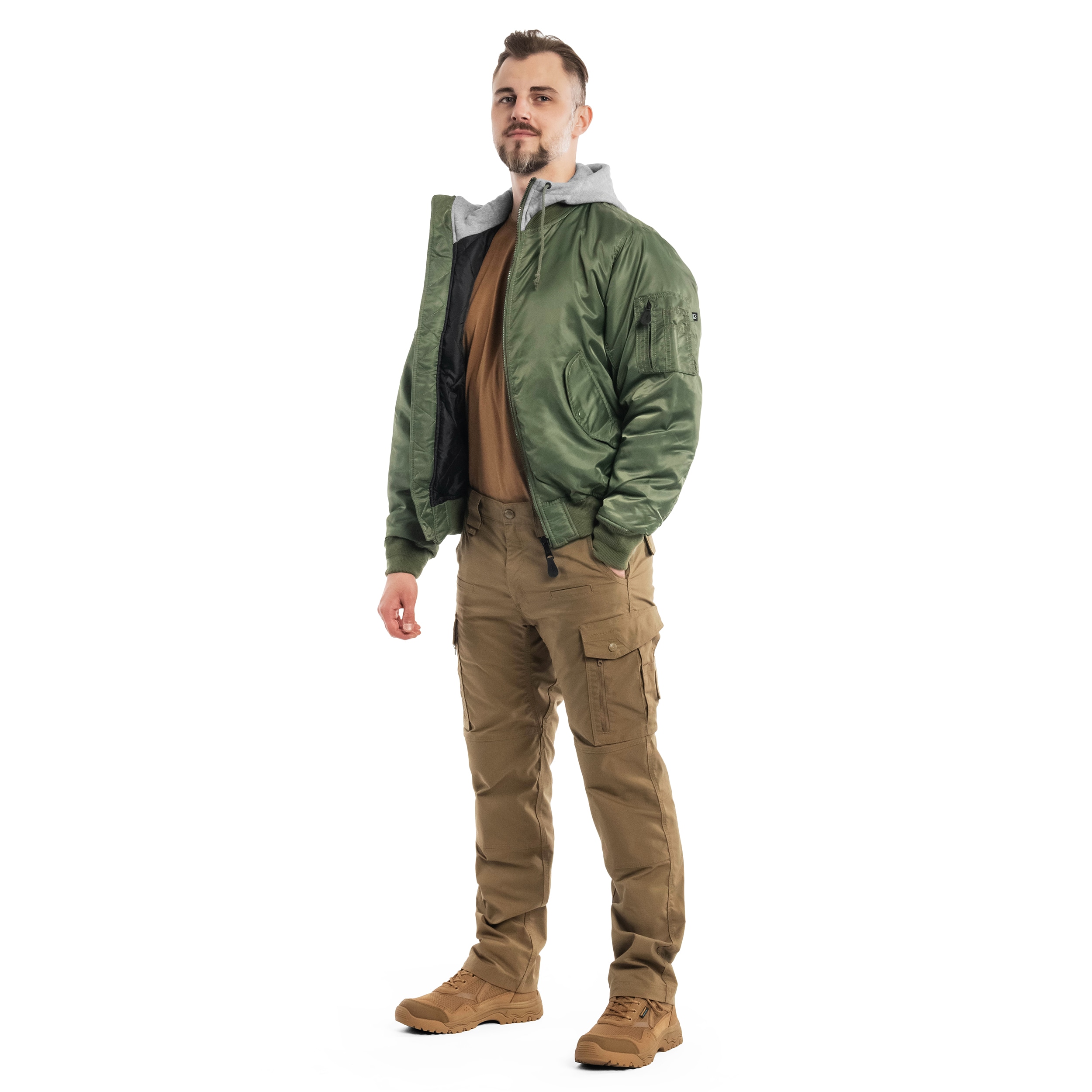 Brandit - MA1 Sweat Hooded Jacket - Bomberjacke mit Kapuze - Olive/Grey