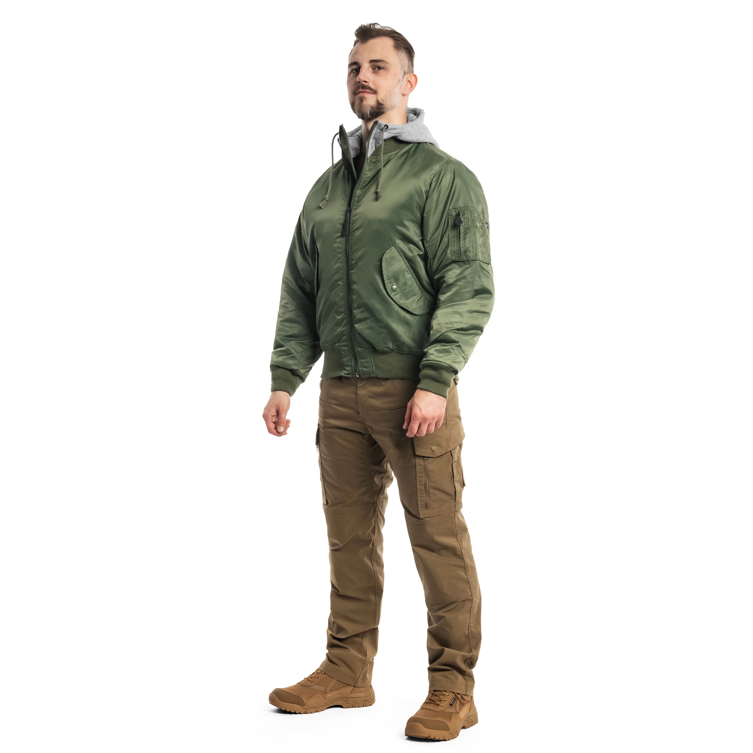 Brandit - MA1 Sweat Hooded Jacket - Bomberjacke mit Kapuze - Olive/Grey