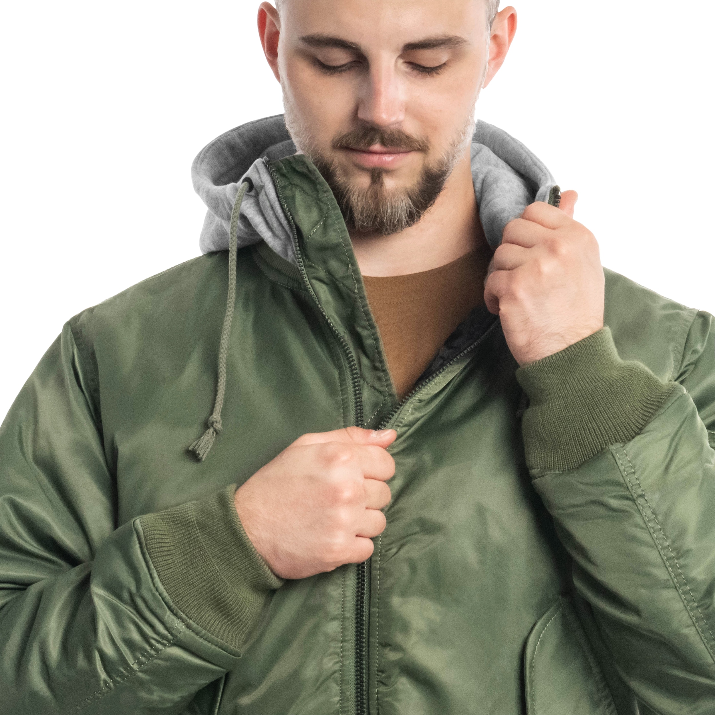 Brandit - MA1 Sweat Hooded Jacket - Bomberjacke mit Kapuze - Olive/Grey