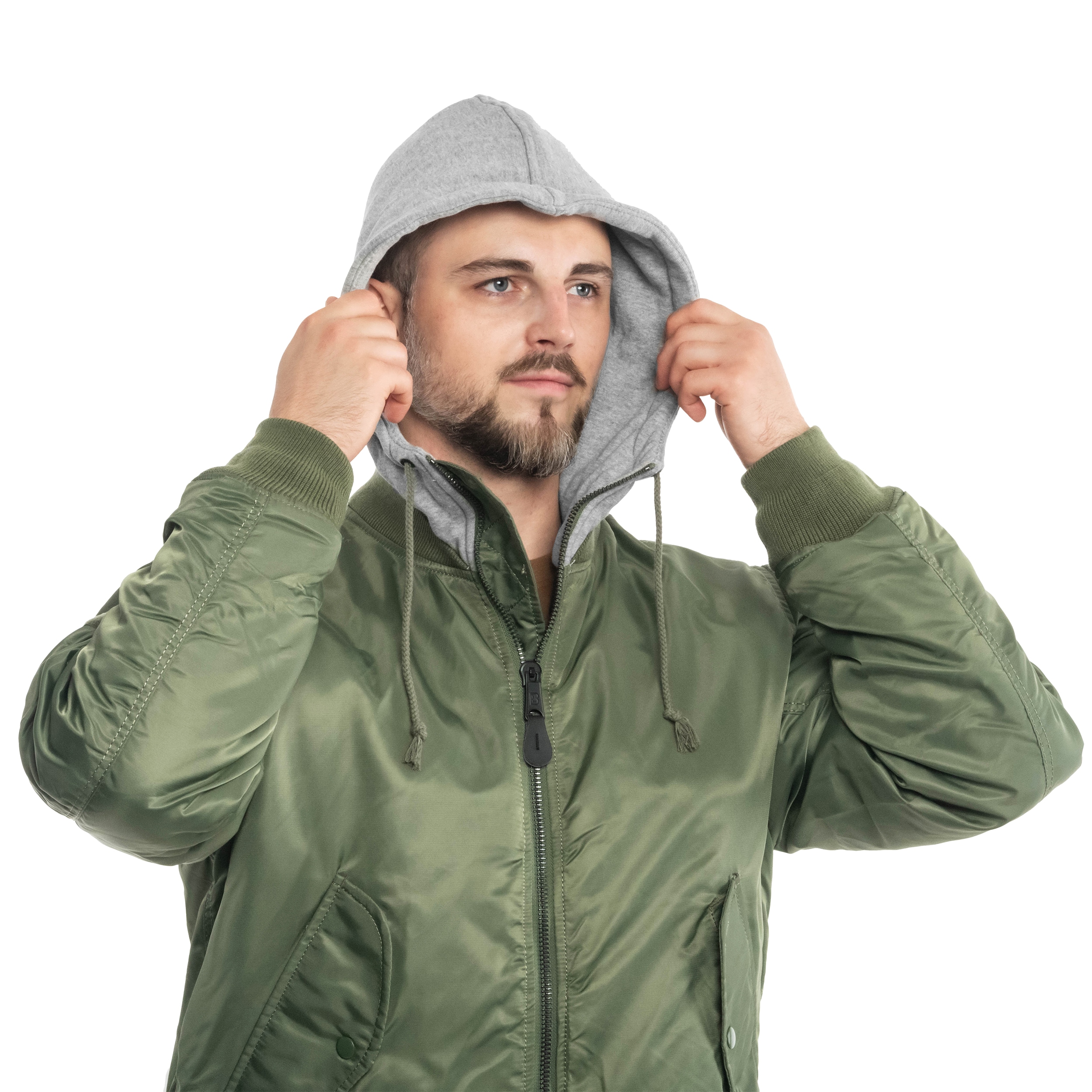 Brandit - MA1 Sweat Hooded Jacket - Bomberjacke mit Kapuze - Olive/Grey