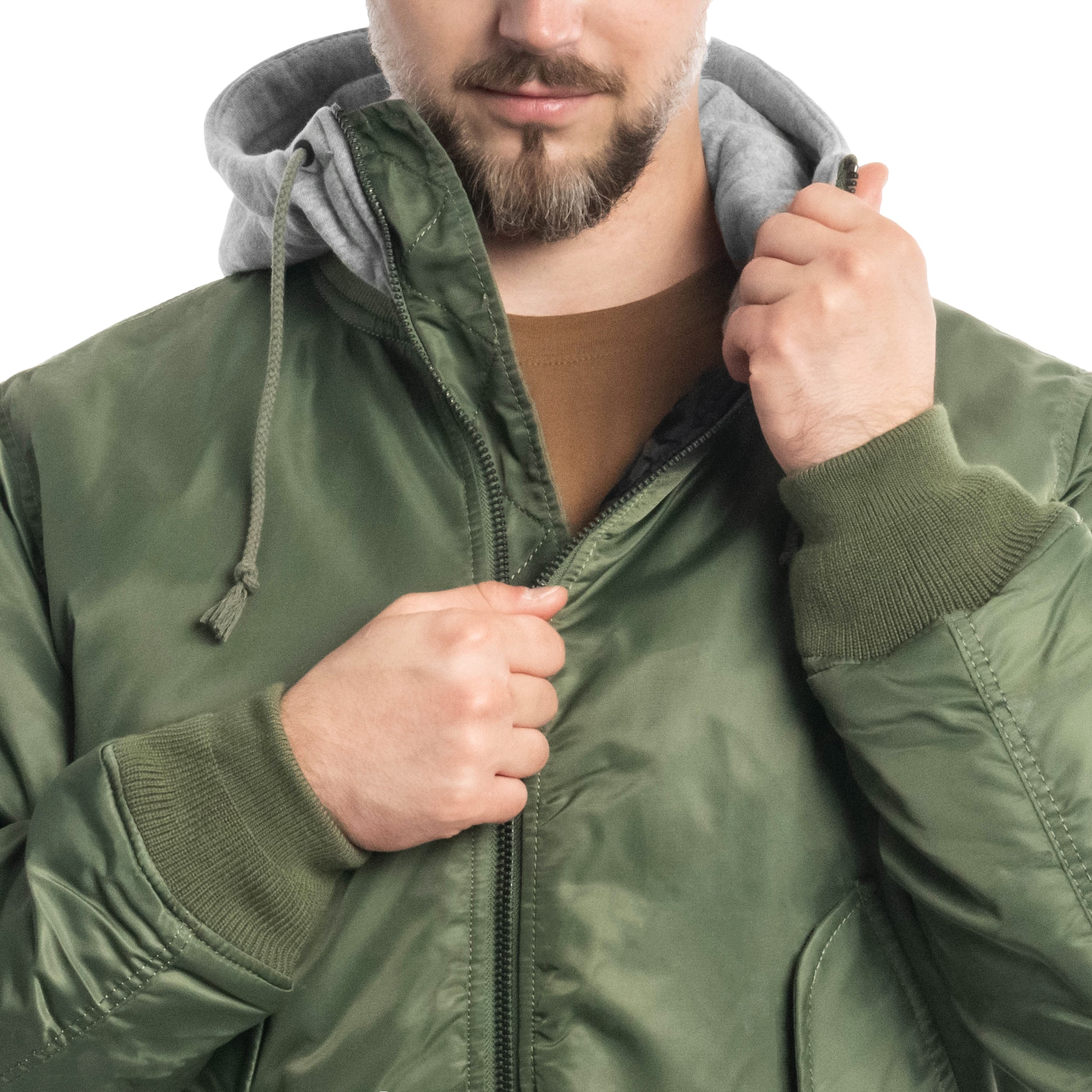 Brandit - MA1 Sweat Hooded Jacket - Bomberjacke mit Kapuze - Olive/Grey