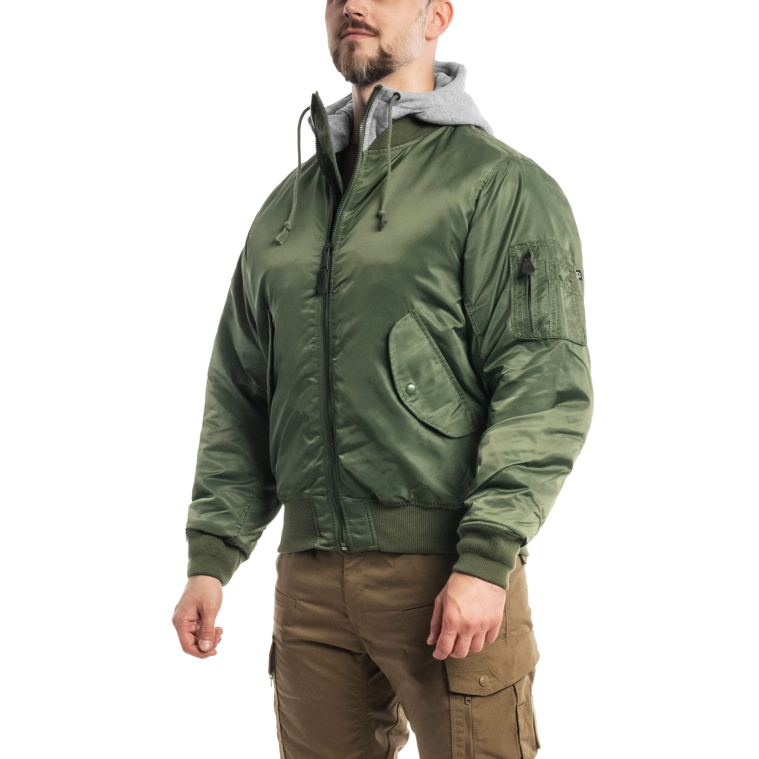 Brandit - MA1 Sweat Hooded Jacket - Bomberjacke mit Kapuze - Olive/Grey