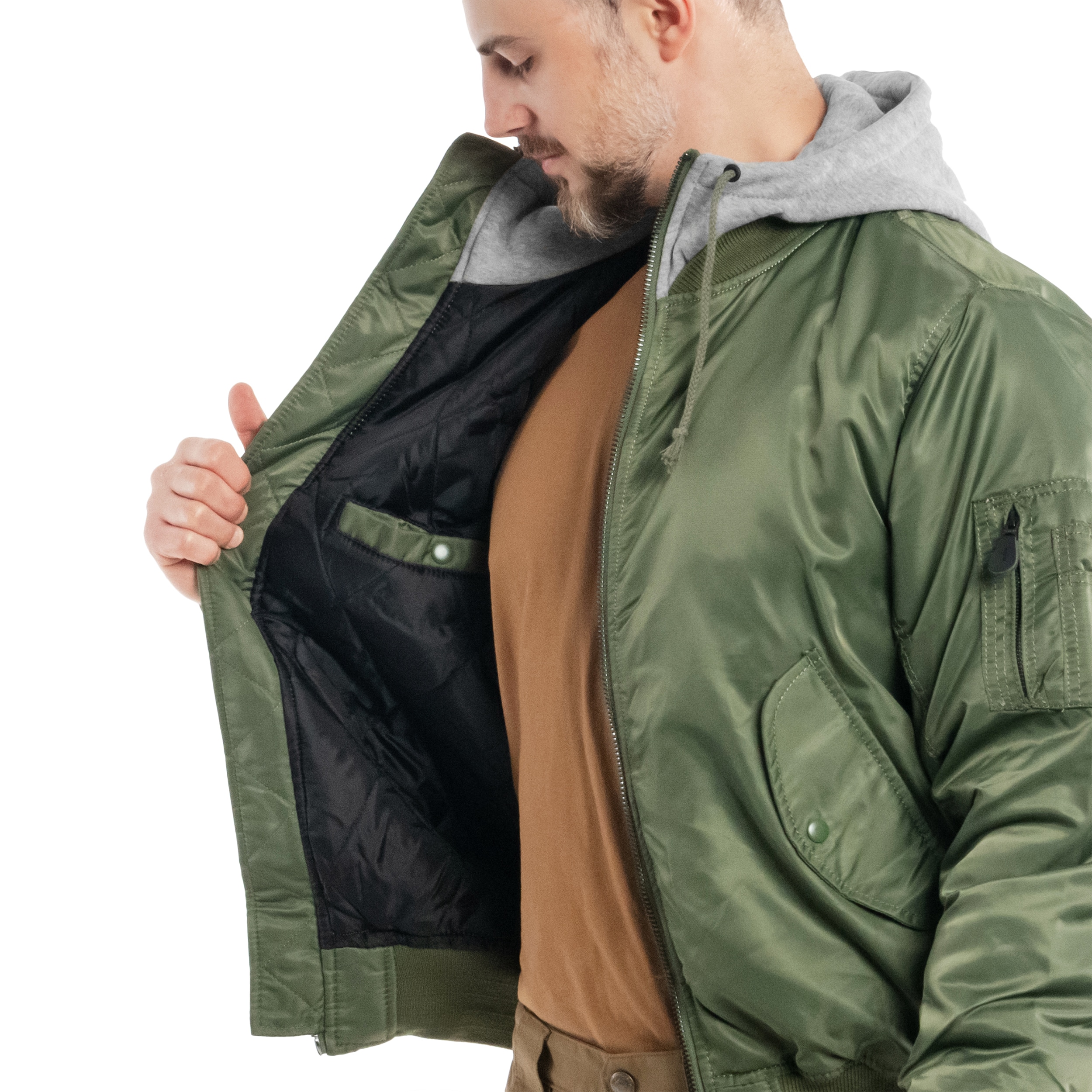 Brandit - MA1 Sweat Hooded Jacket - Bomberjacke mit Kapuze - Olive/Grey