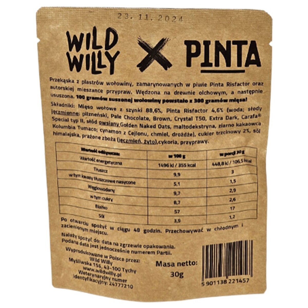 Wild Willy - Beef Jerky x Pinta Risfactor - Getrocknetes Rindfleisch 30 g