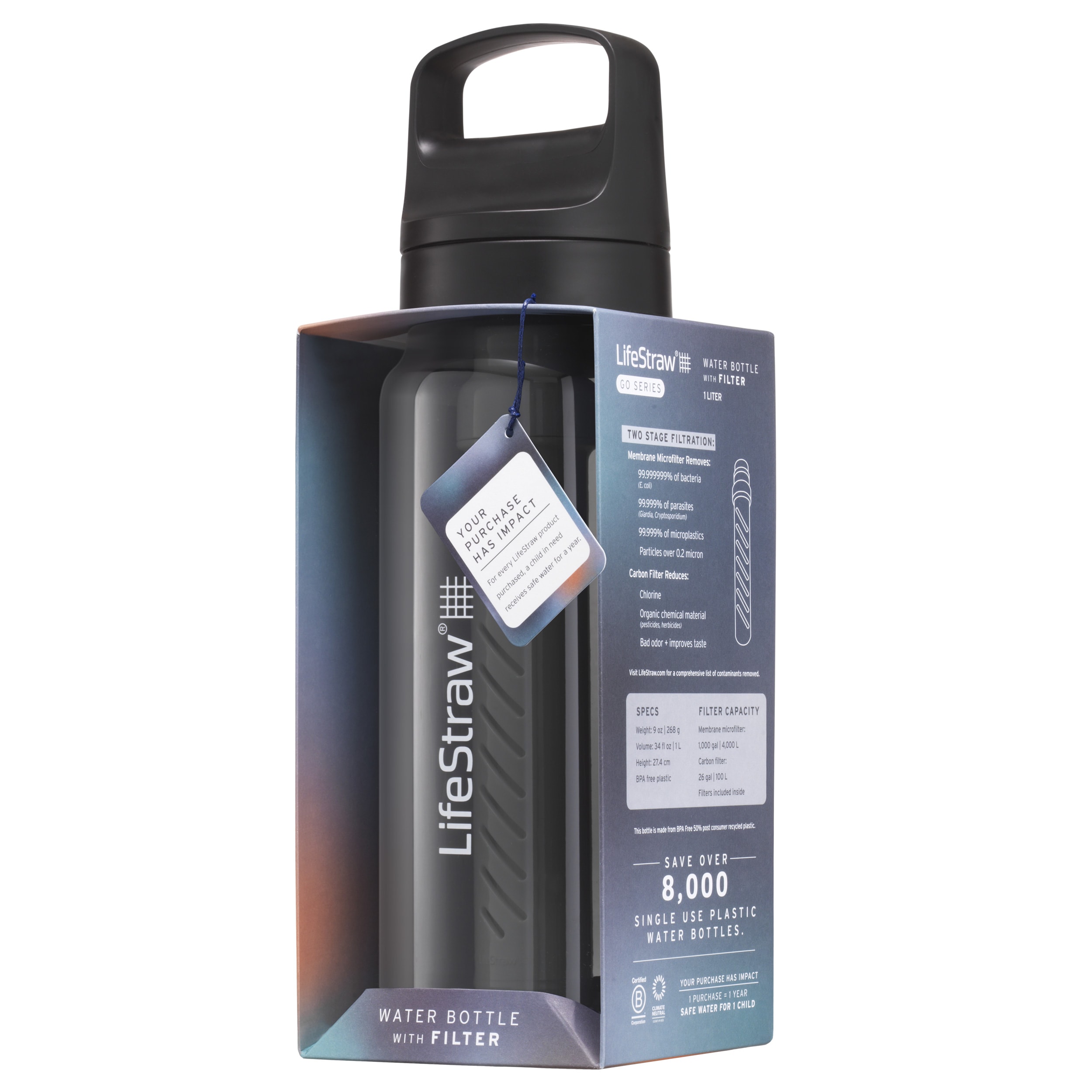 LifeStraw - Go 2.0 Tritan - Trinkflasche mit Filter 1 l - Nordic Noir