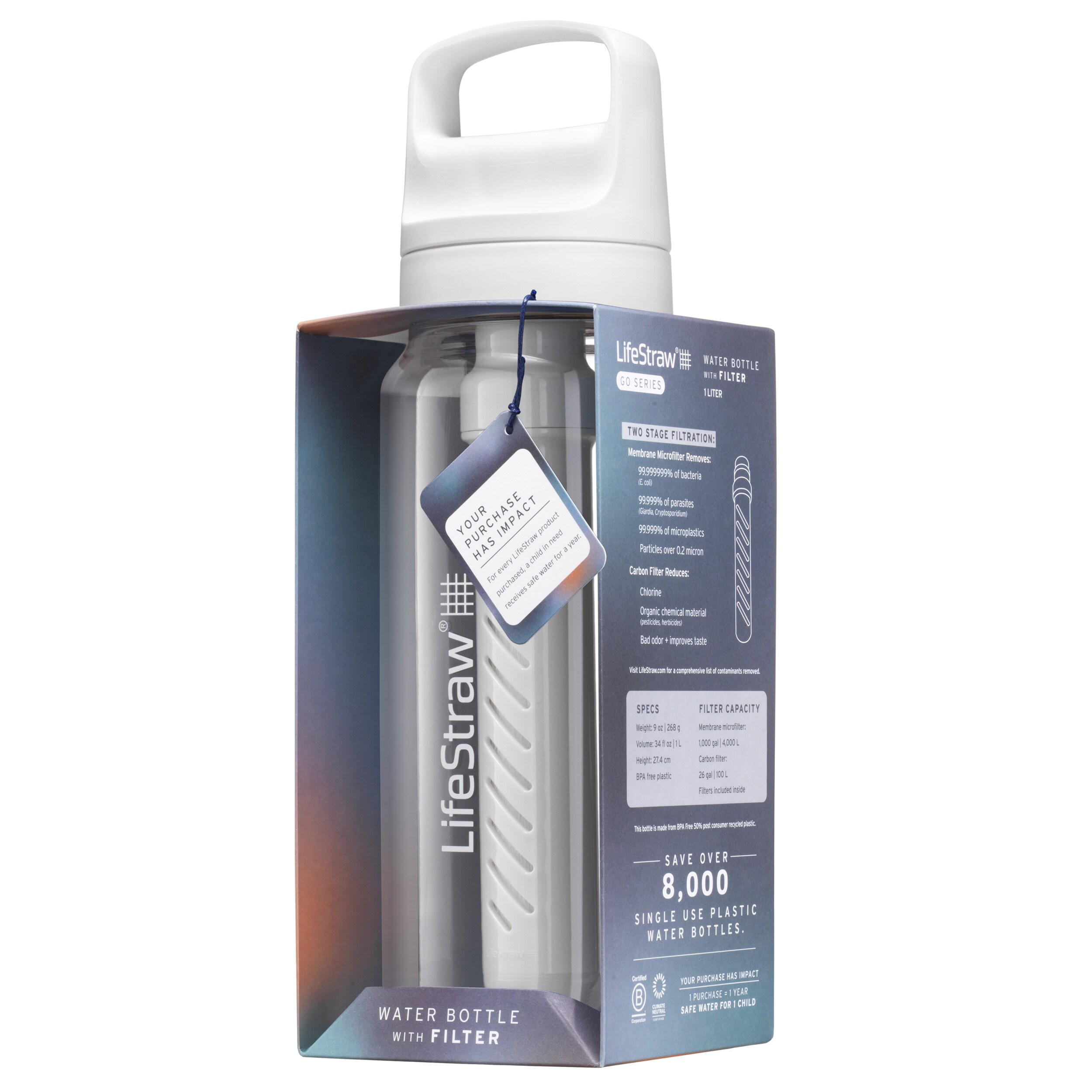 LifeStraw - Go 2.0 Tritan - Trinkflasche mit Filter 1 l - Polar White