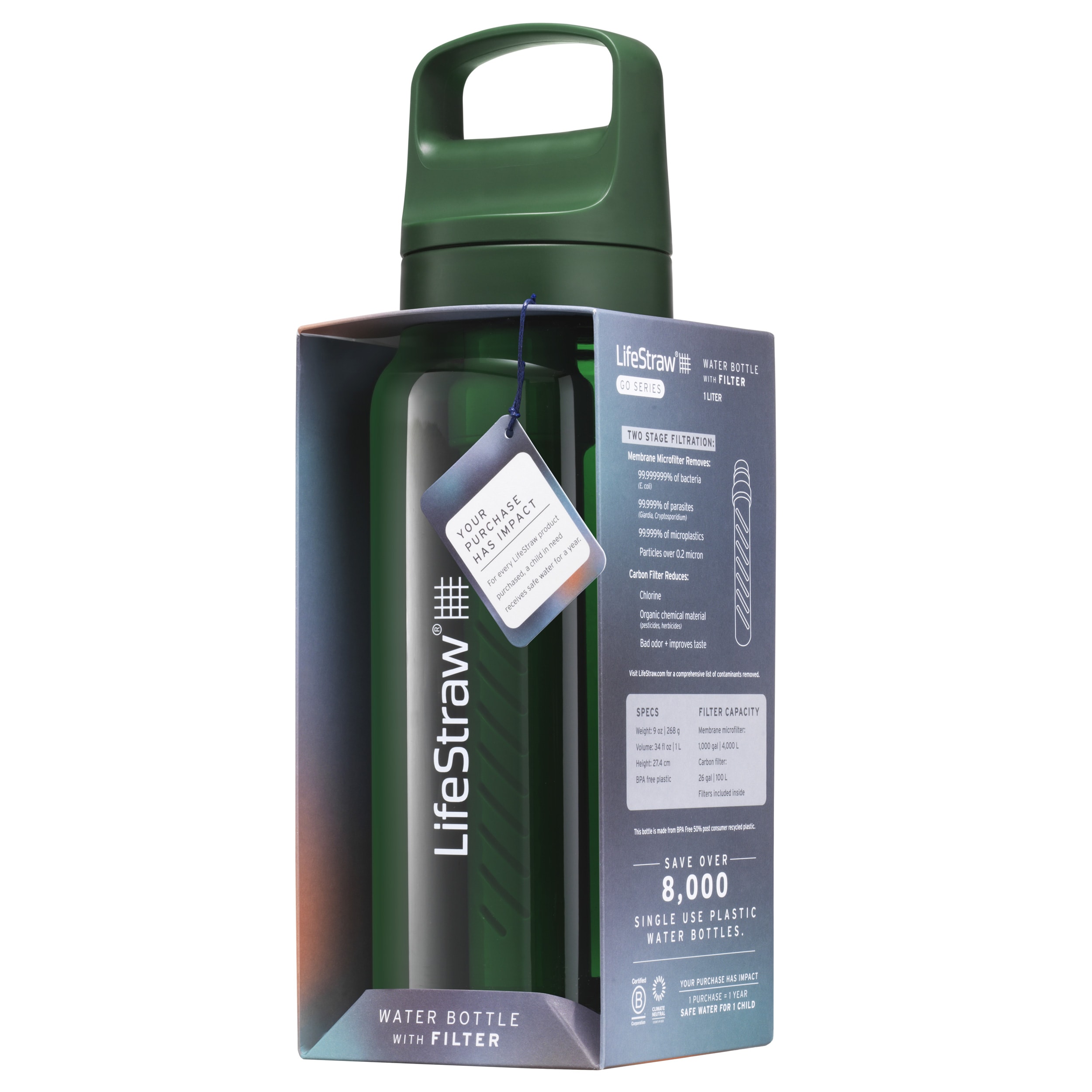 LifeStraw - Go 2.0 Tritan - Trinkflasche mit Filter 1 l - Terrace Green