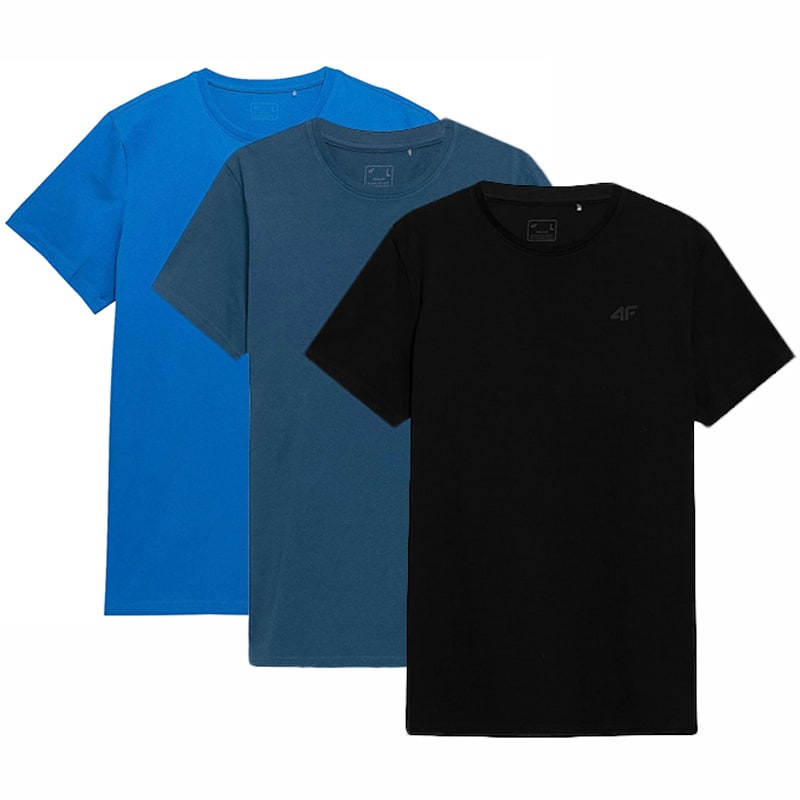 4F - TTSHM536 - T-Shirt - Blau Deep, Black, Denim - 3 Stück