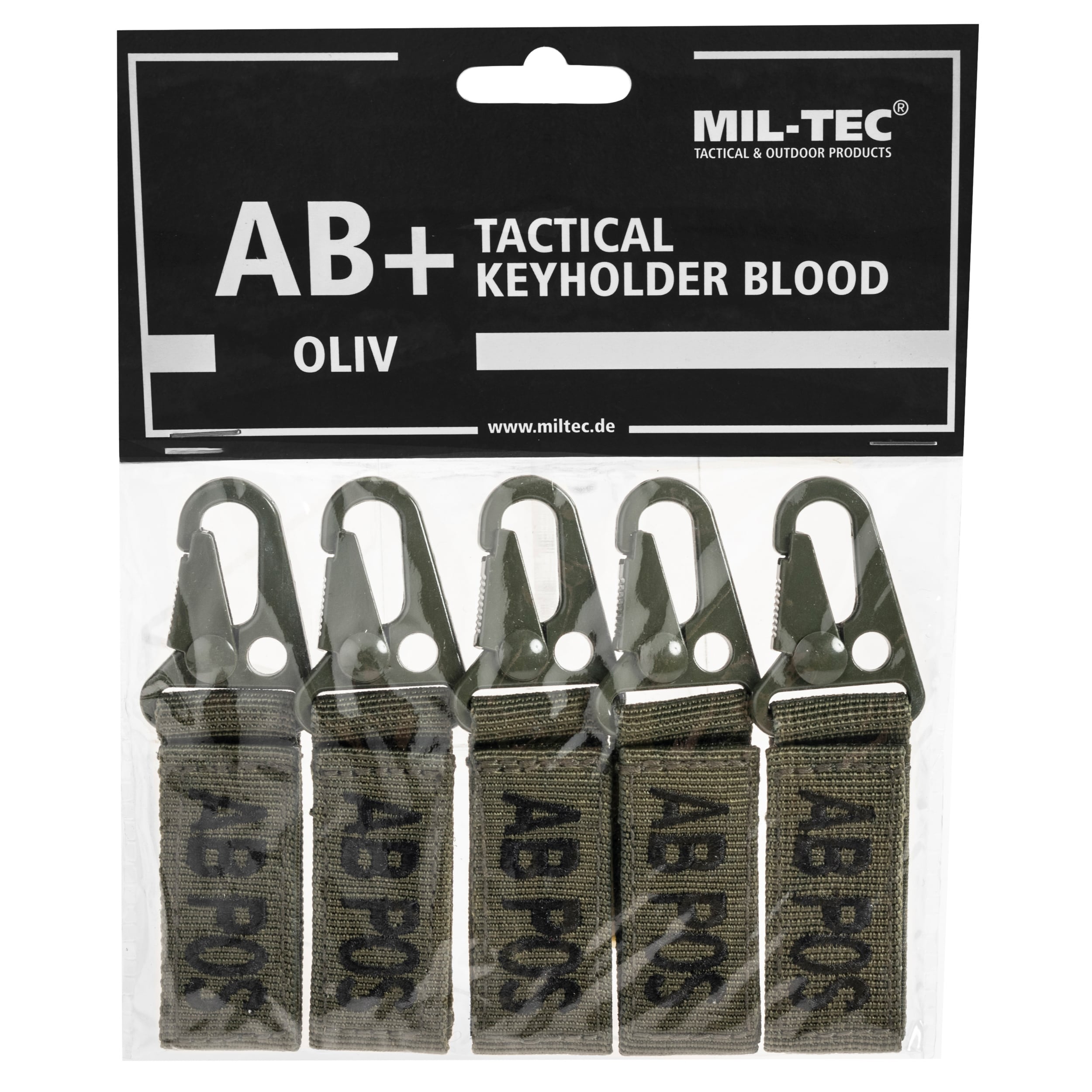 Mil-Tec - Schlüsselanhänger mit Blutgruppe AB+ - 5 Stk. - Olive 