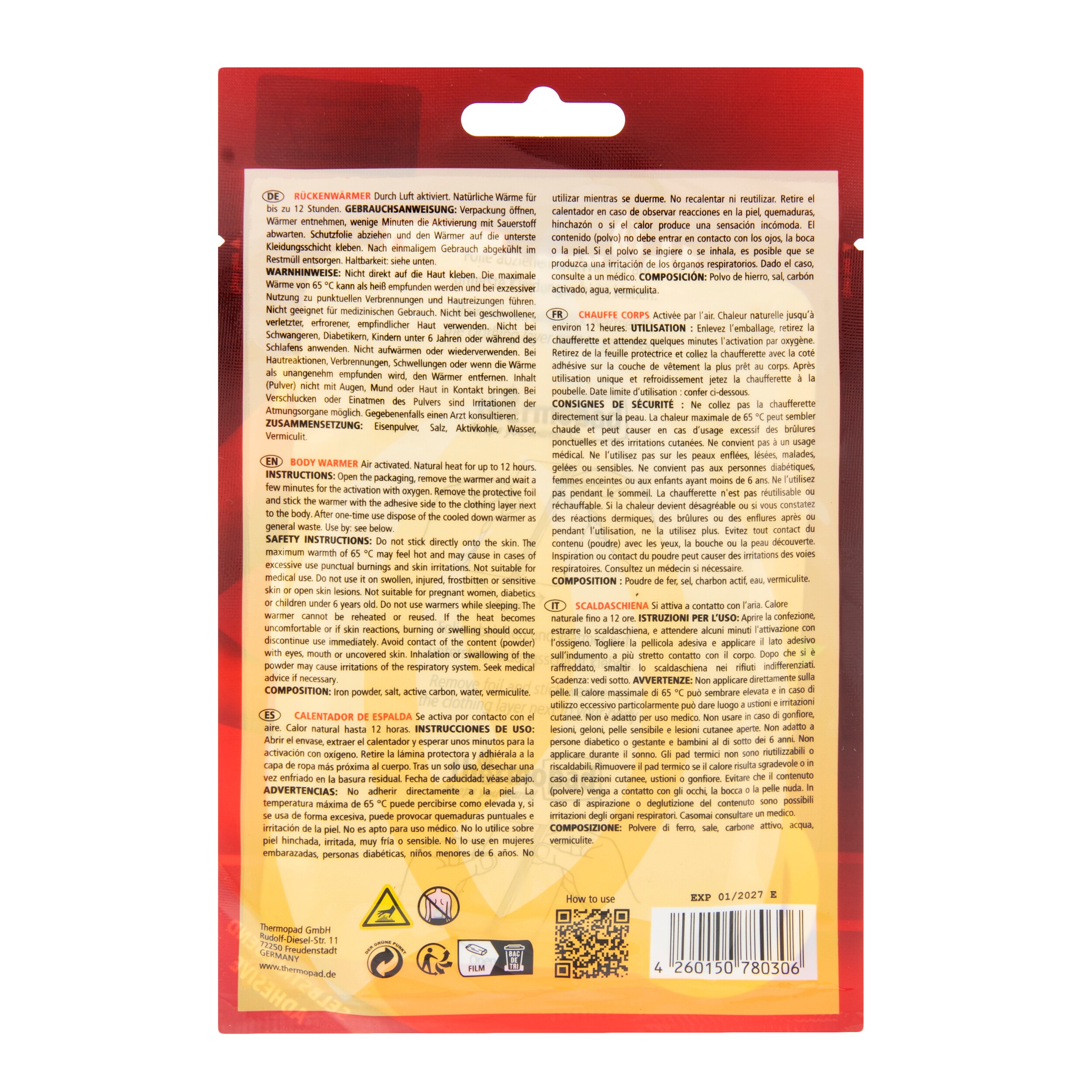 Thermopad - Rückenwärmer - 1 Paar