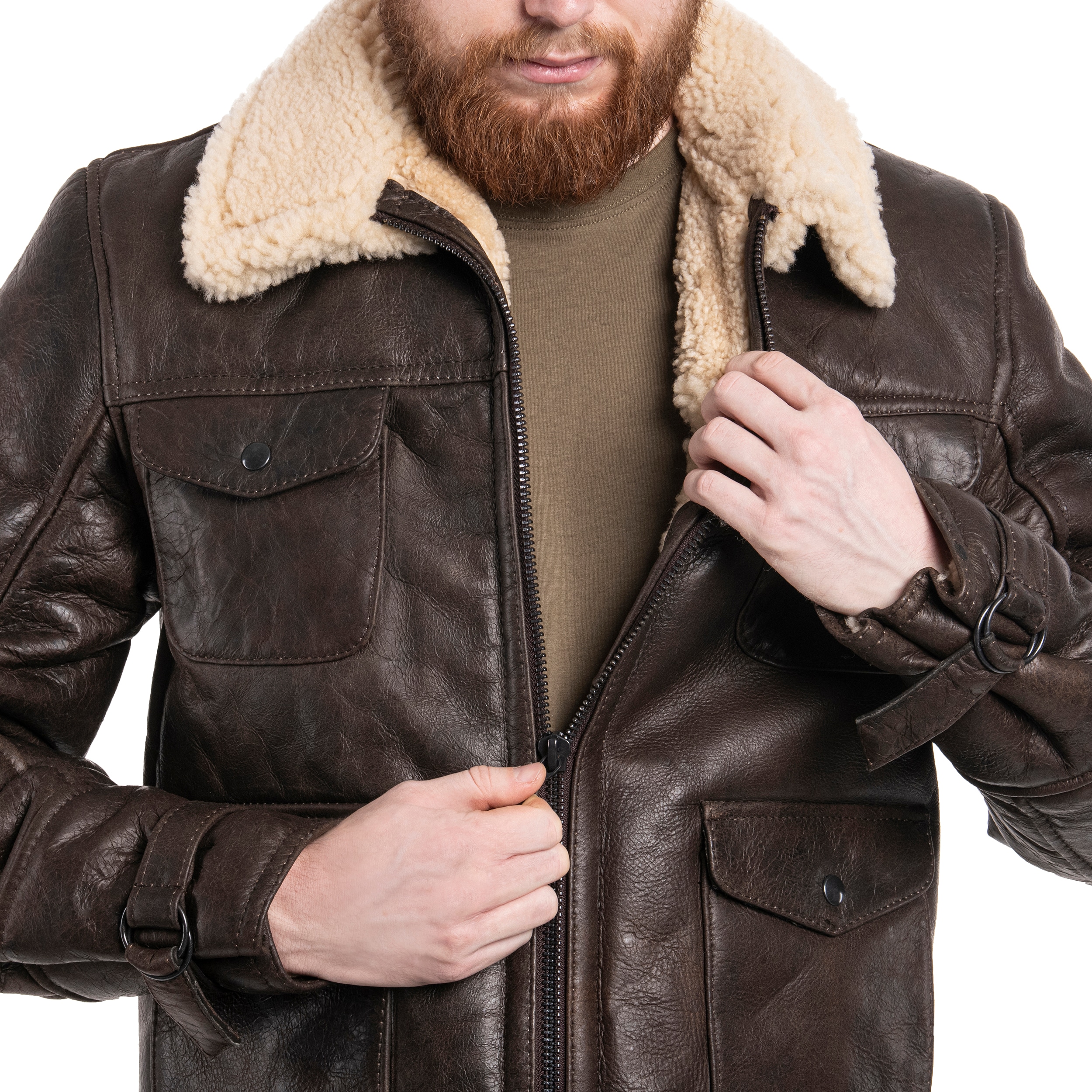 Mil-Tec - US Navy A4 Sheepskin Brown - Lederjacke