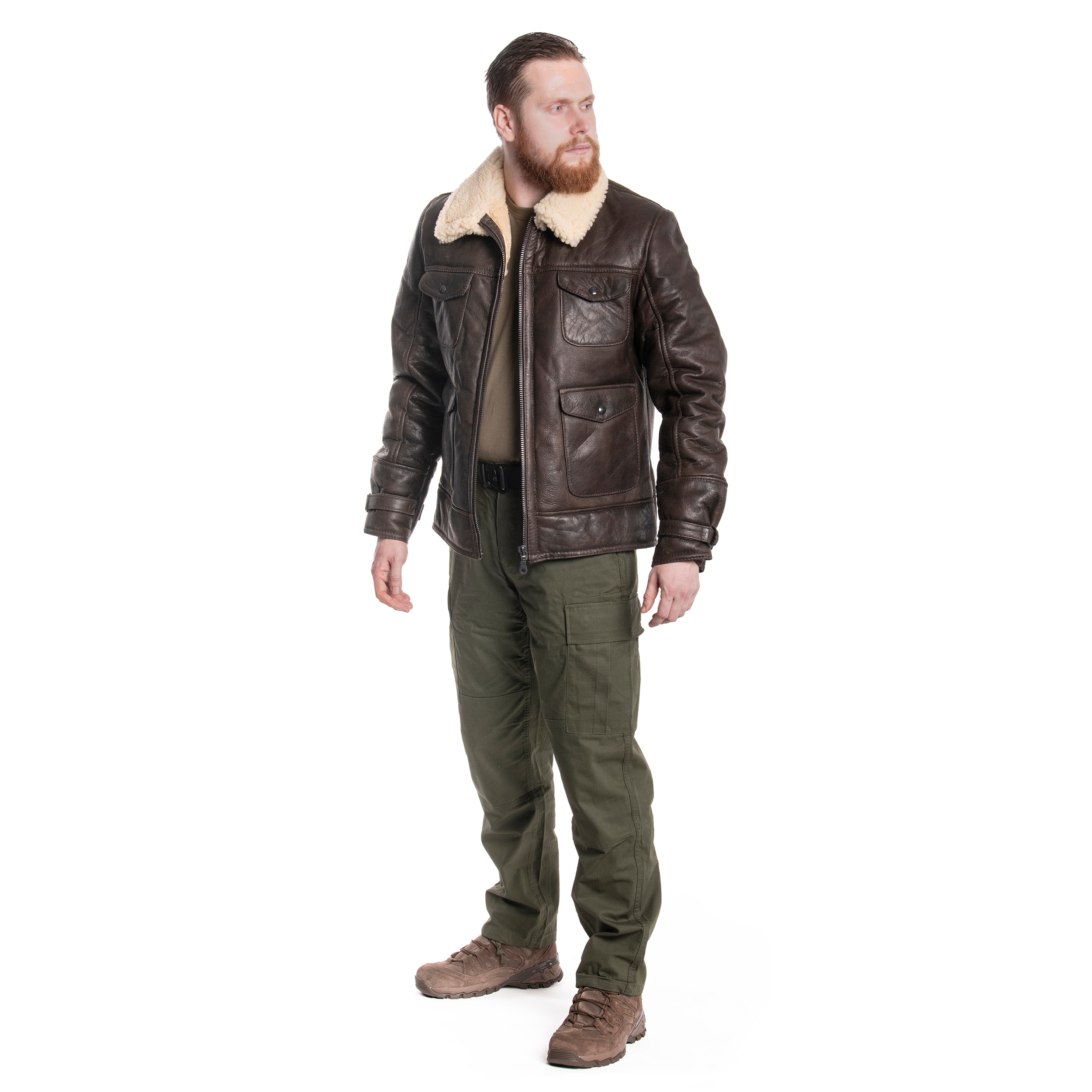 Mil-Tec - US Navy A4 Sheepskin Brown - Lederjacke