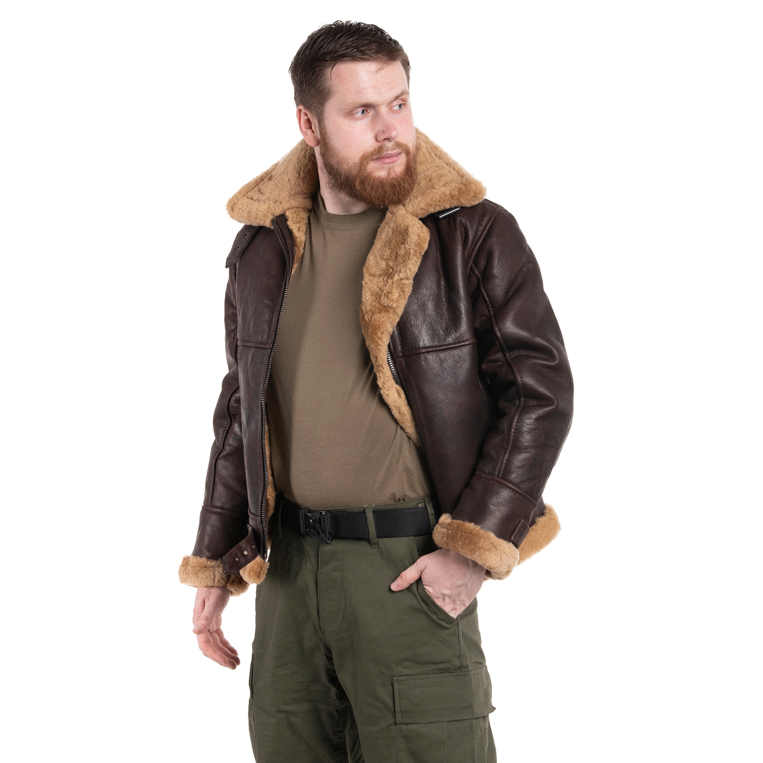 Mil-Tec - US B46 Sheepskin Brown -  Lederjacke