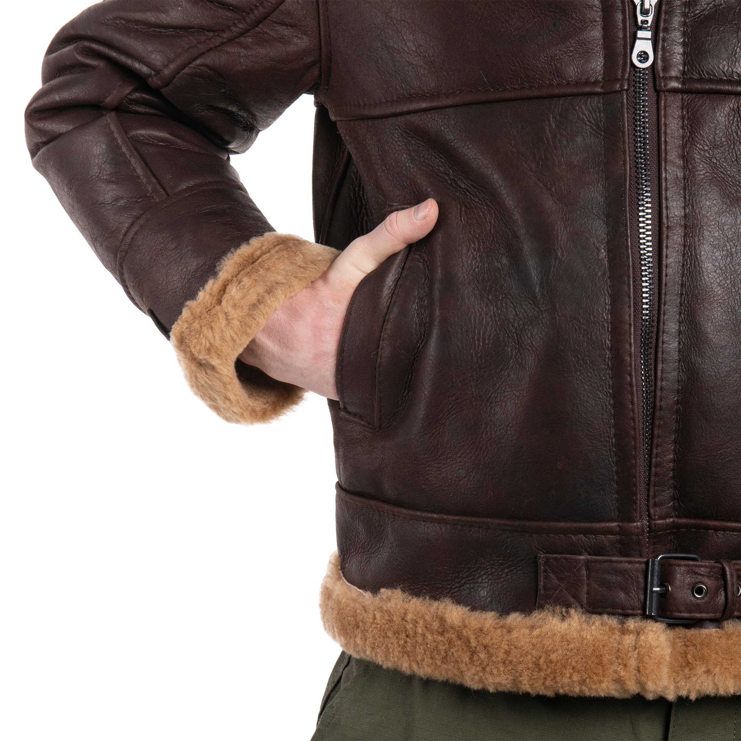 Mil-Tec - US B46 Sheepskin Brown -  Lederjacke