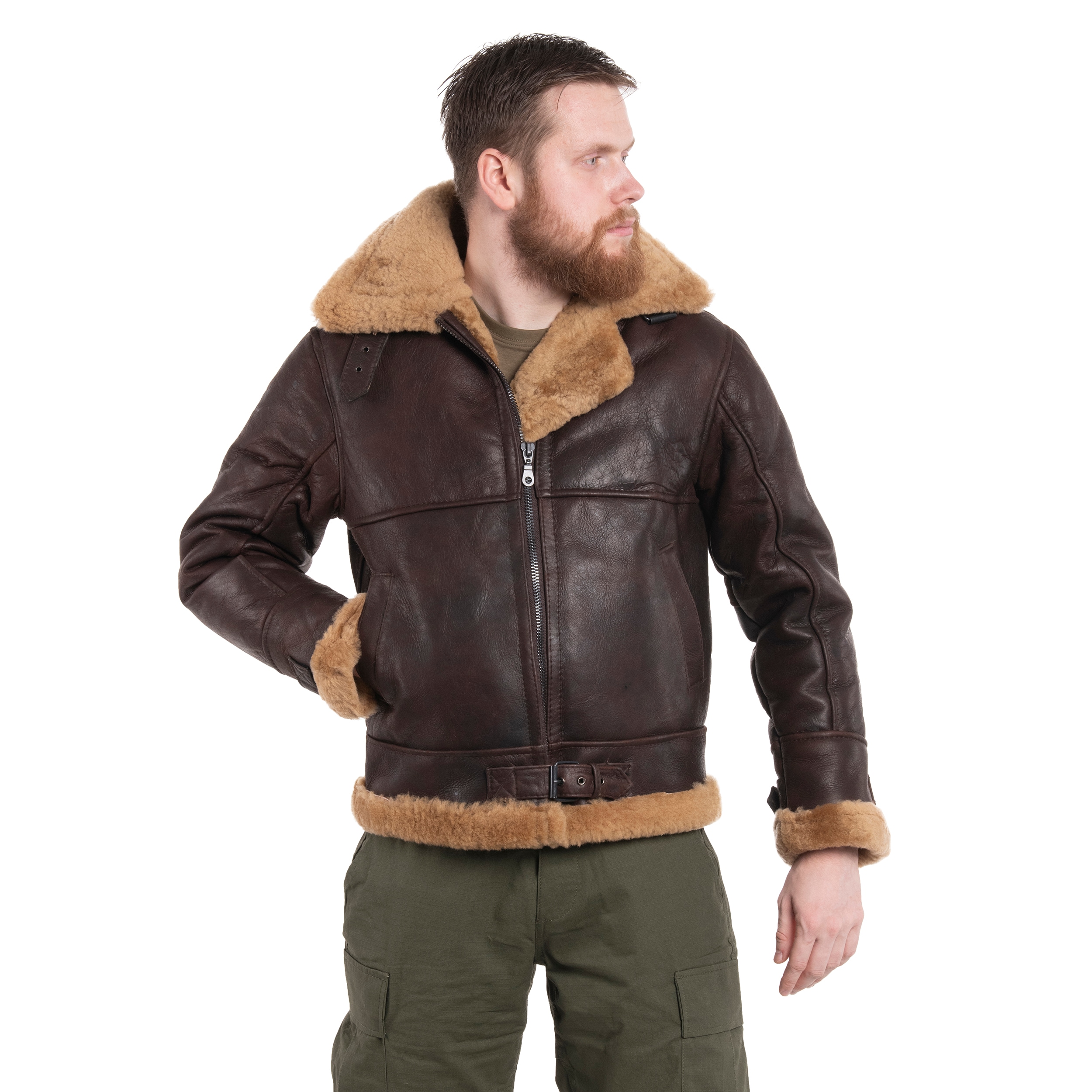 Mil-Tec - US B46 Sheepskin Brown -  Lederjacke