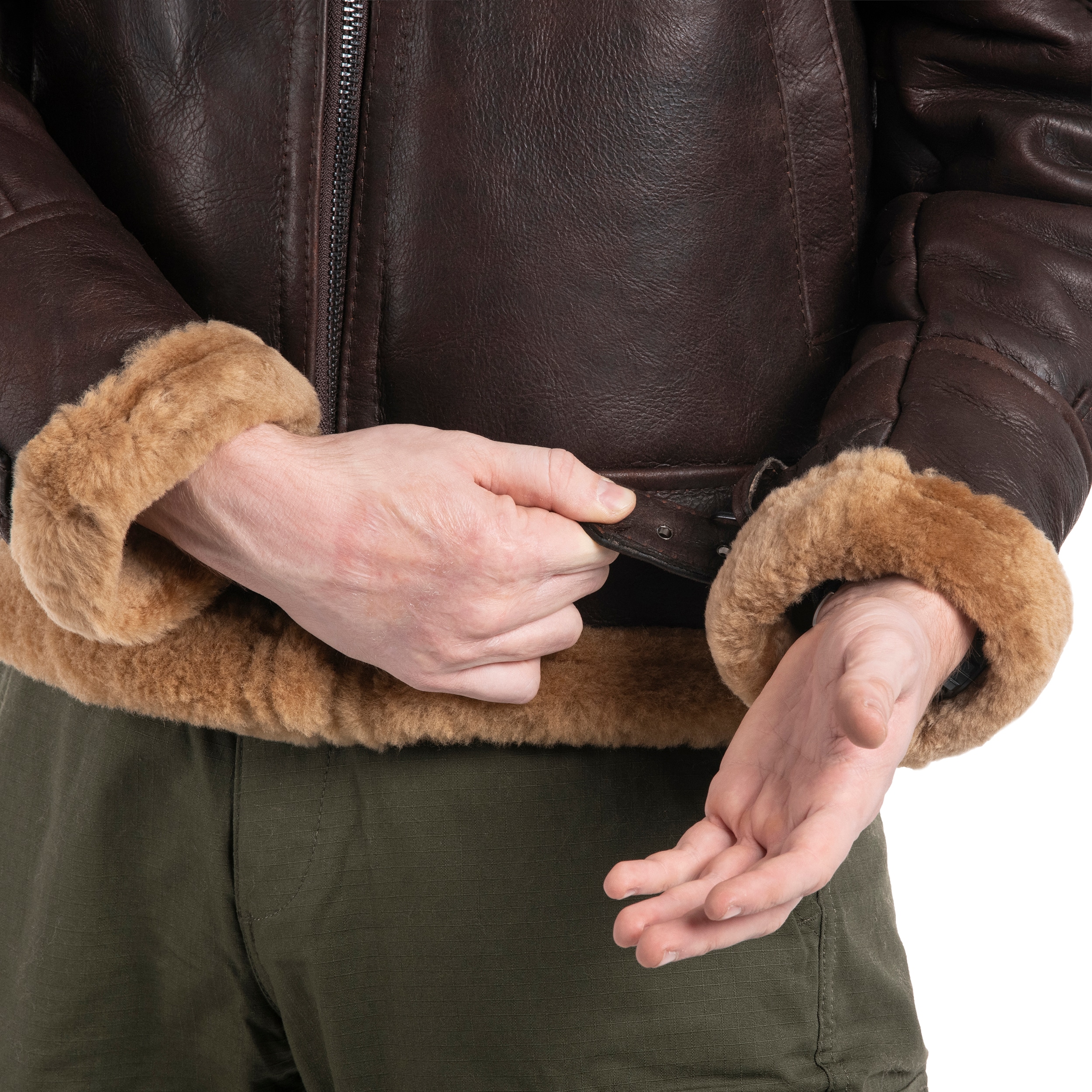 Mil-Tec - US B46 Sheepskin Brown -  Lederjacke