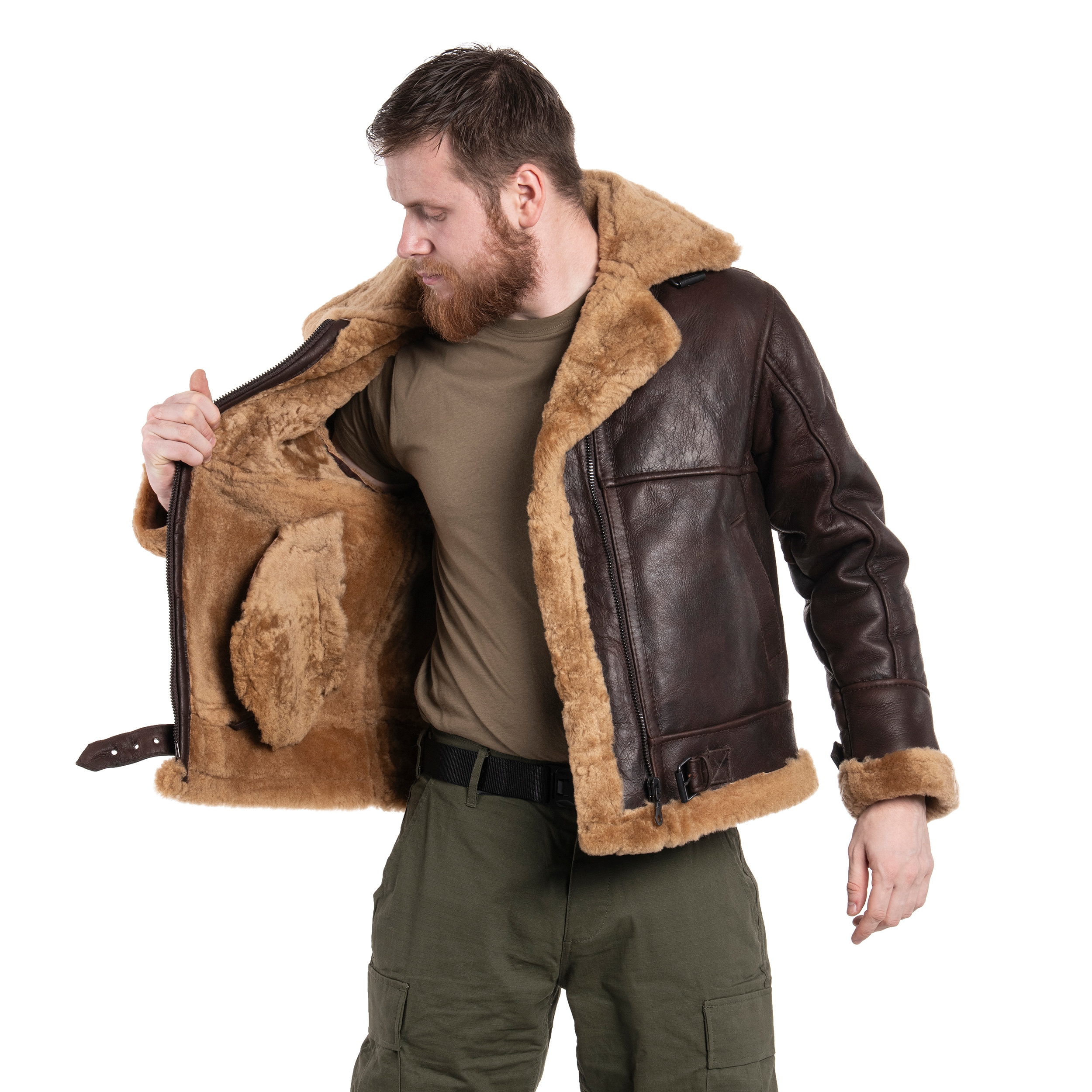 Mil-Tec - US B46 Sheepskin Brown -  Lederjacke