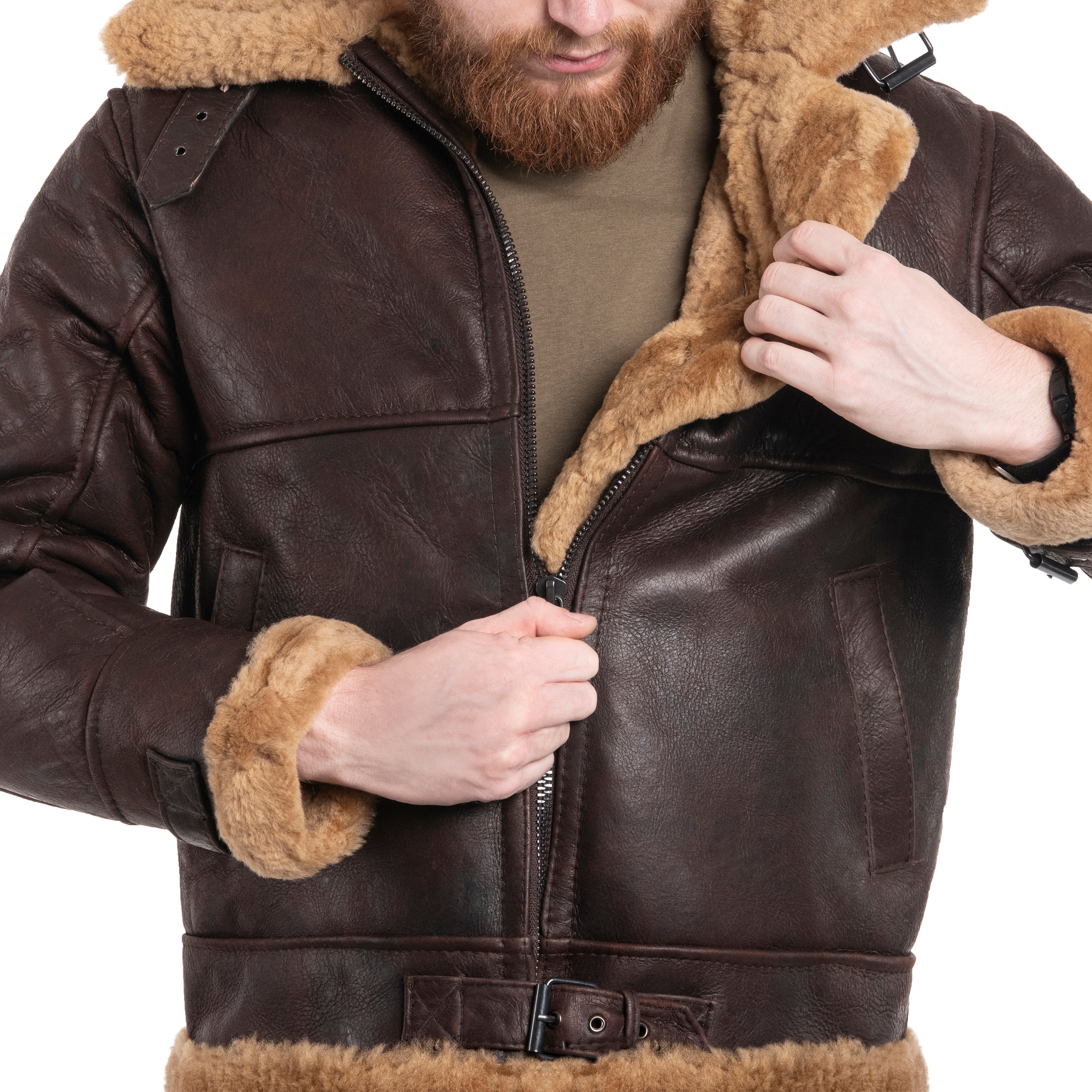 Mil-Tec - US B46 Sheepskin Brown -  Lederjacke