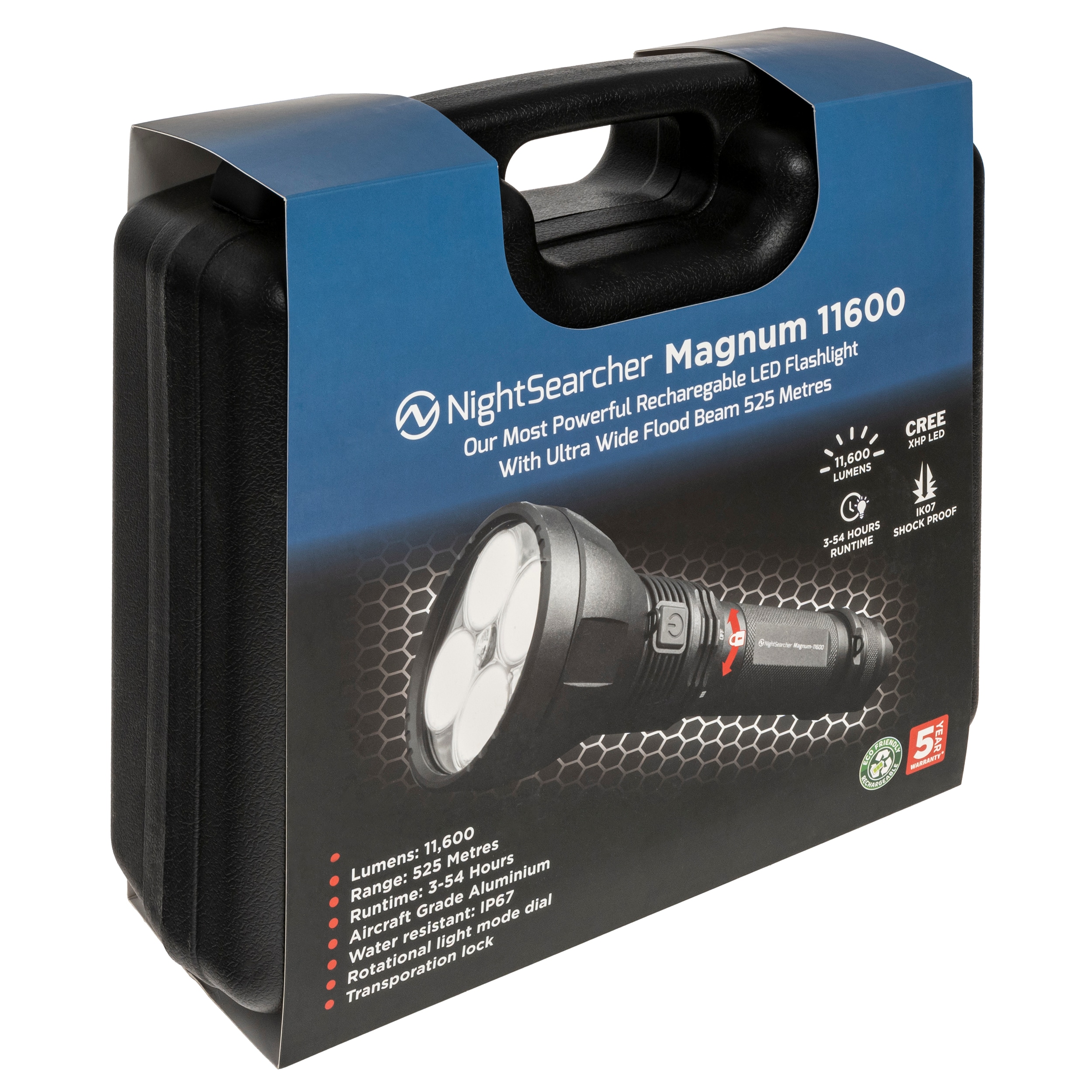 NightSearcher - Magnum Taschenlampe - 11600 Lumen
