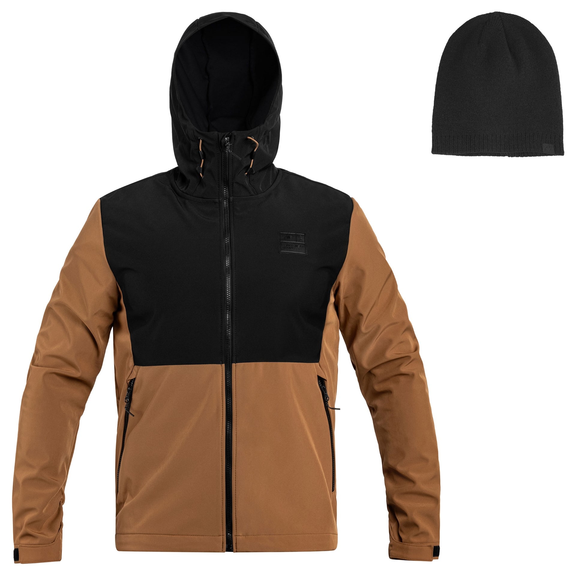 4F Softshell TSOFM155 Jacke - Braun + Mütze - Set