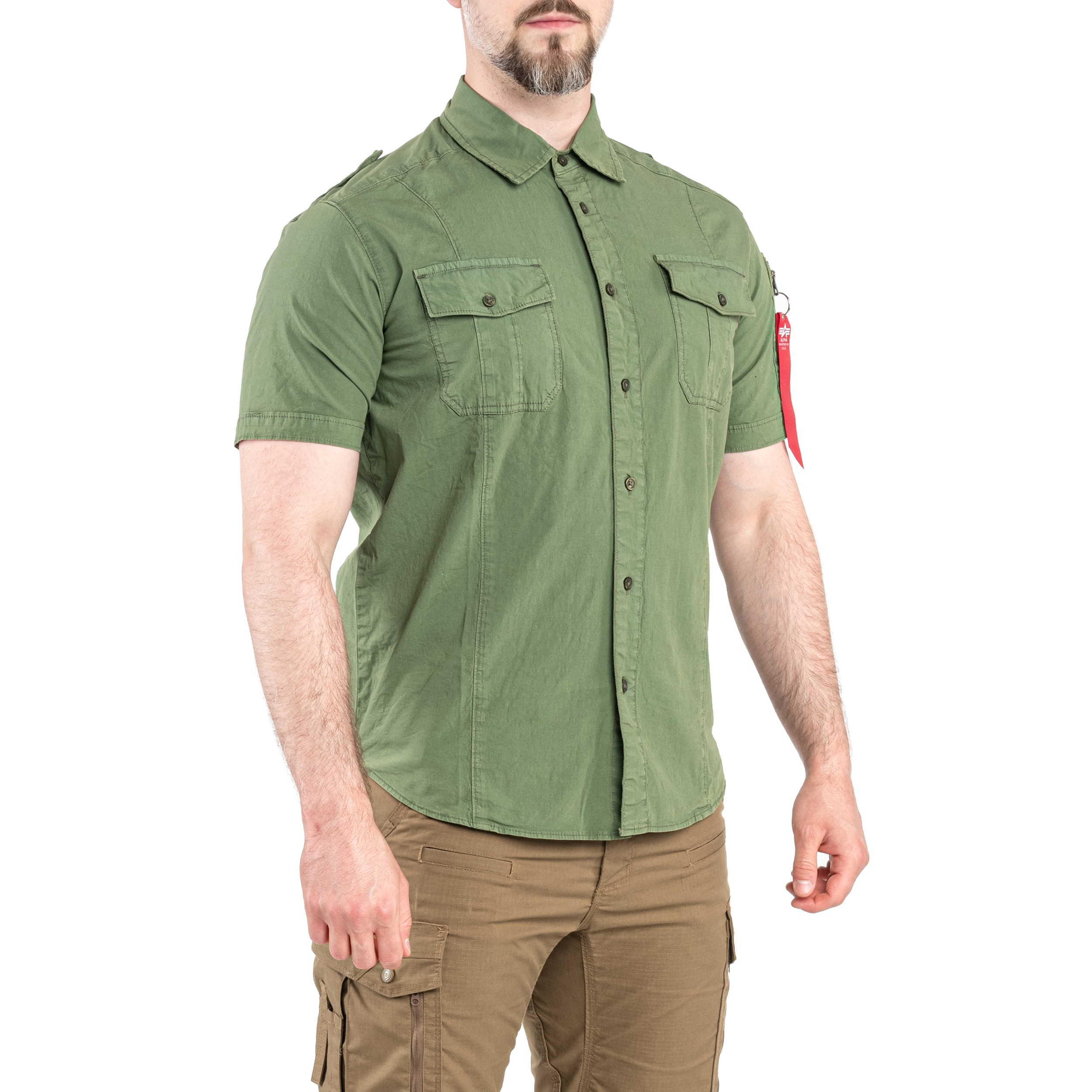 Alpha Industries - Basic Slim Shirt - Kurzarmhemd - Sage Green