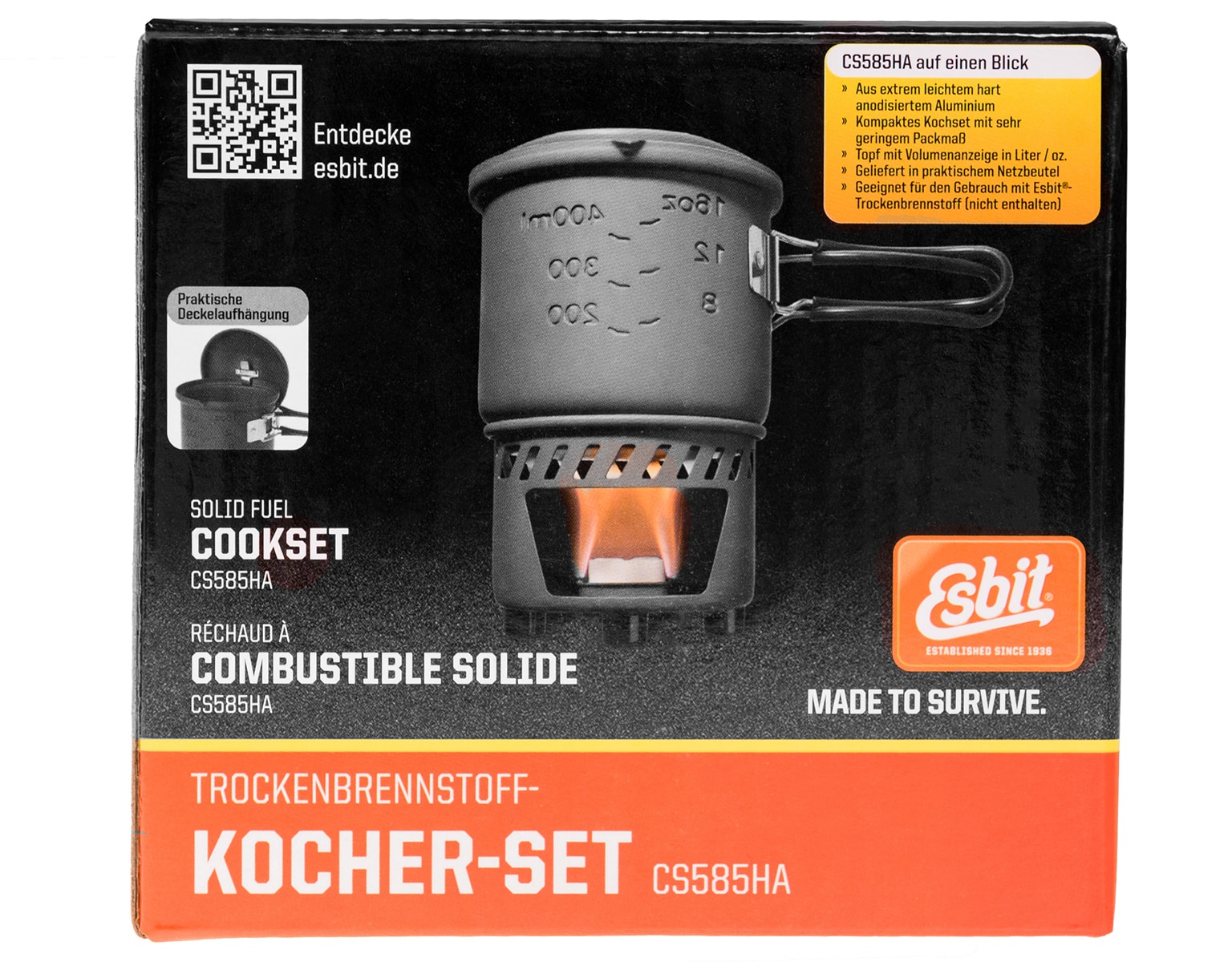 Esbit - Cookset - Trockenbrennstoff-Reisekocher mit Topf - 585 ml